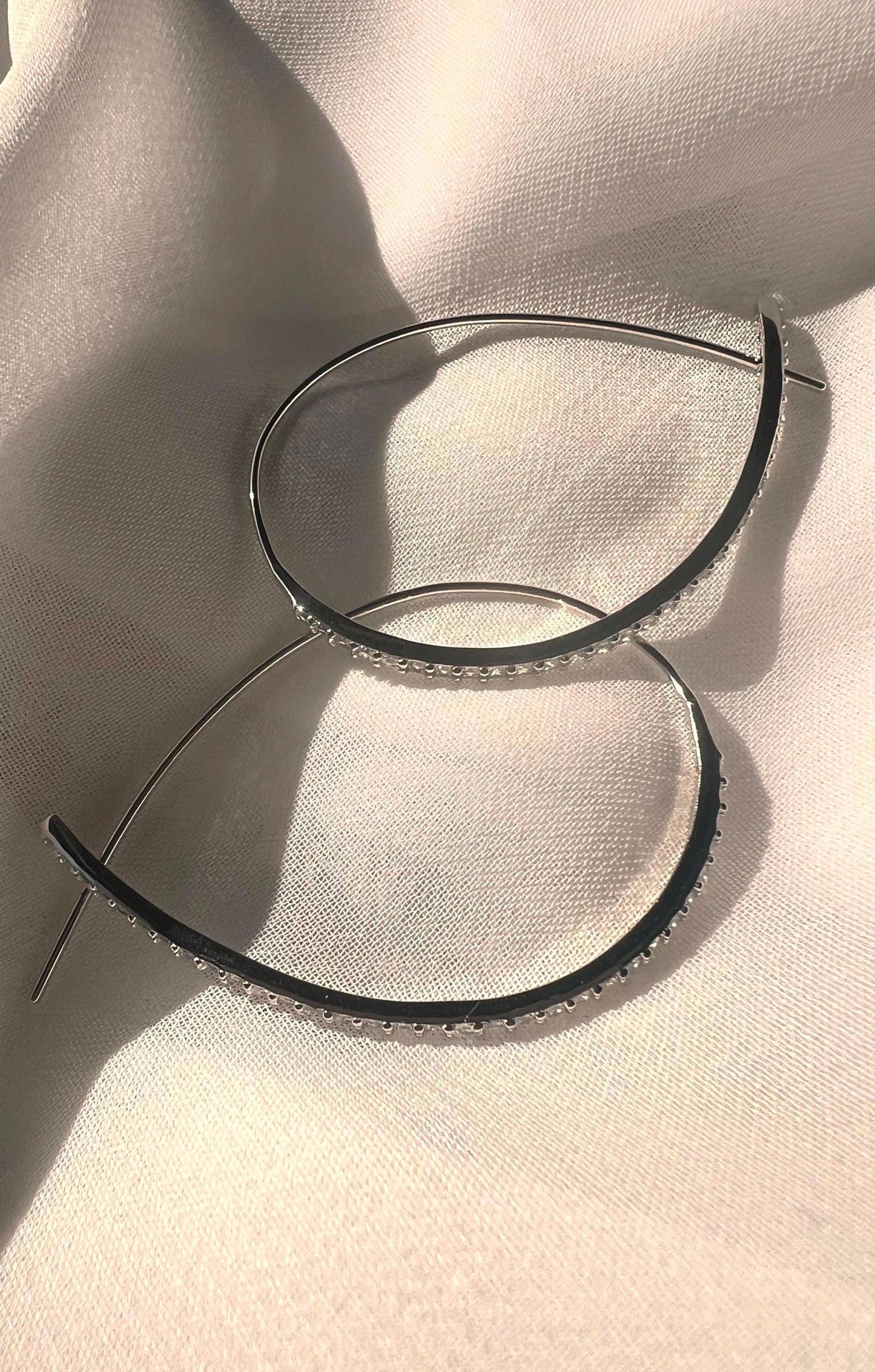 Sterling Silver Threader Earrings: Dainty CZ Geometric Earrings