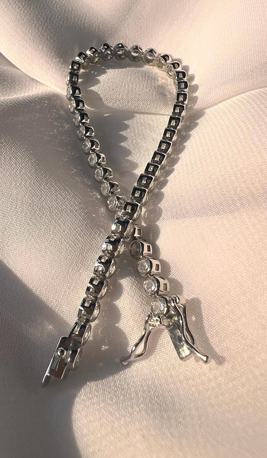3mm CZ Bezel Tennis Bracelet: Sterling Silver Cubic Zirconia