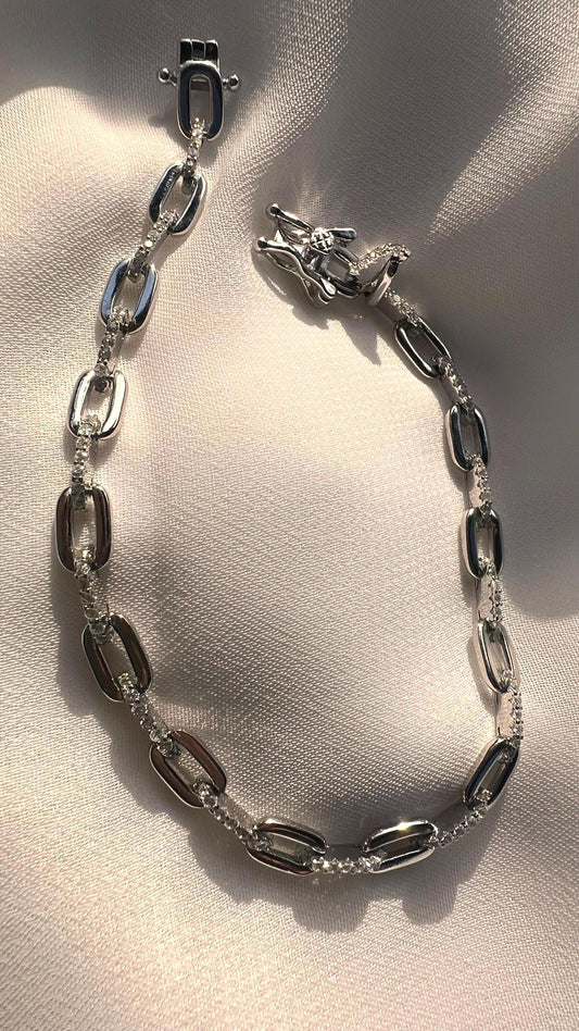 Sterling Silver CZ Paperclip Chain Tennis Bracelet