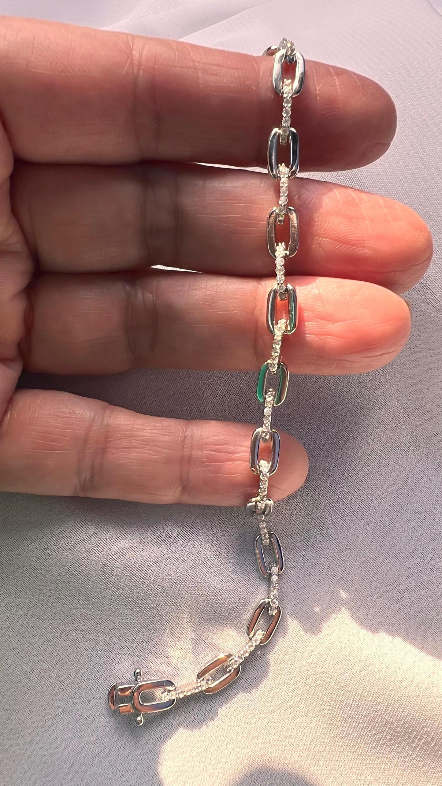Sterling Silver CZ Paperclip Chain Tennis Bracelet