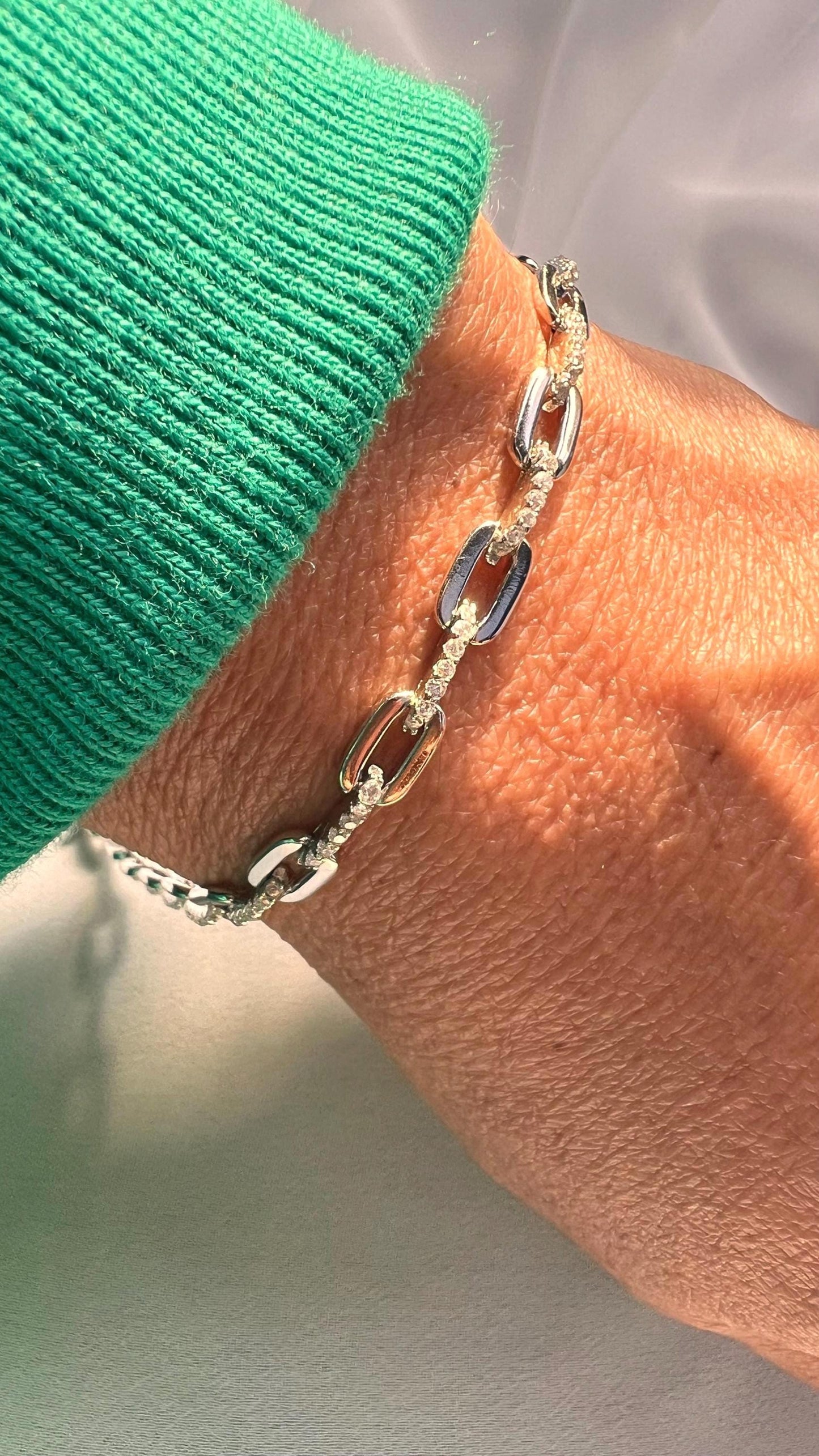Sterling Silver CZ Paperclip Chain Tennis Bracelet