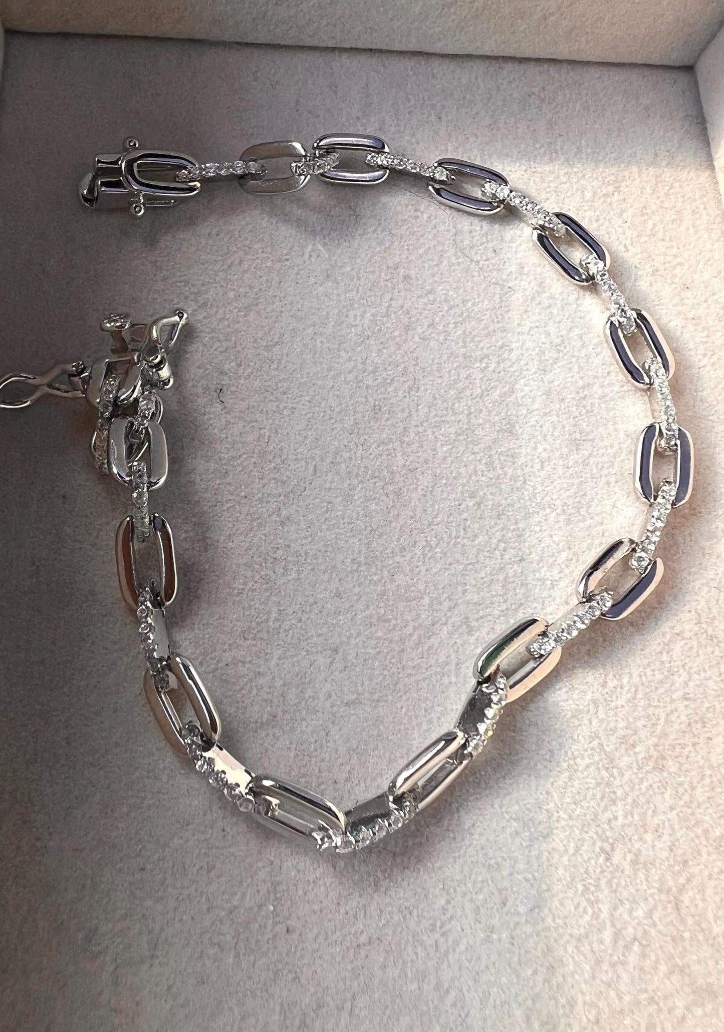 Sterling Silver CZ Paperclip Chain Tennis Bracelet
