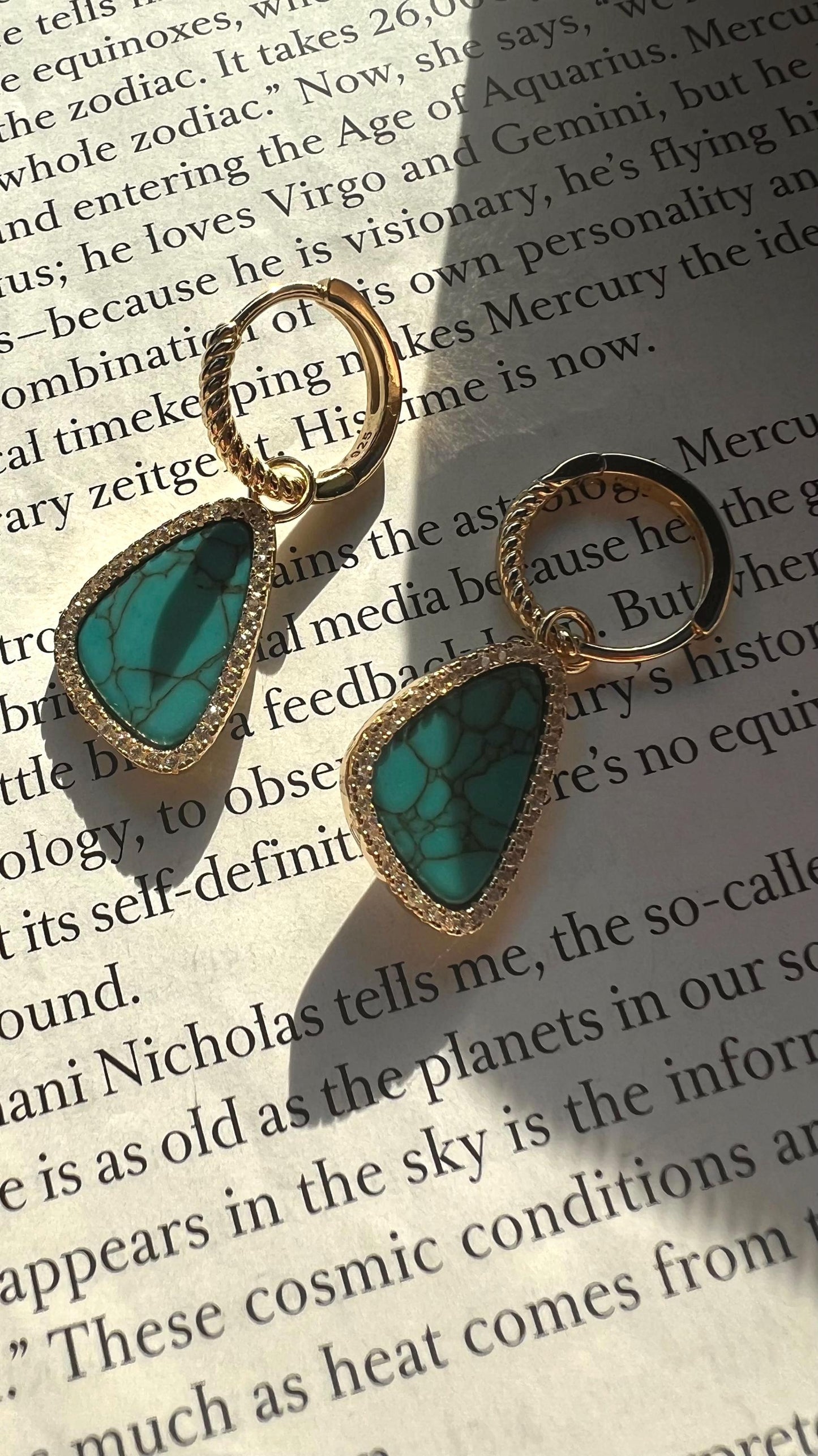 Gold Plated Turquoise Dangle Earrings with Cubic Zirconia