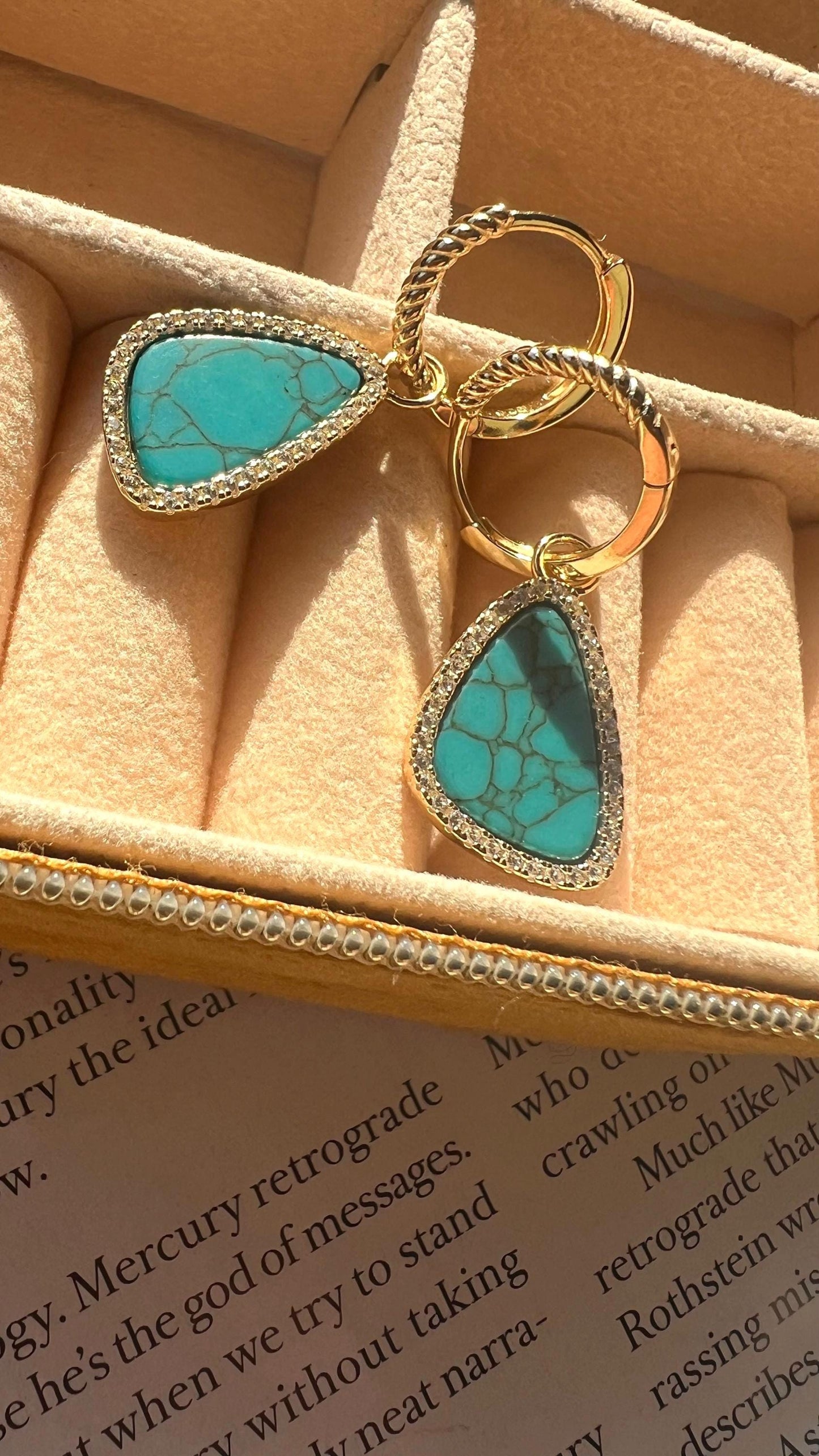 Gold Plated Turquoise Dangle Earrings with Cubic Zirconia