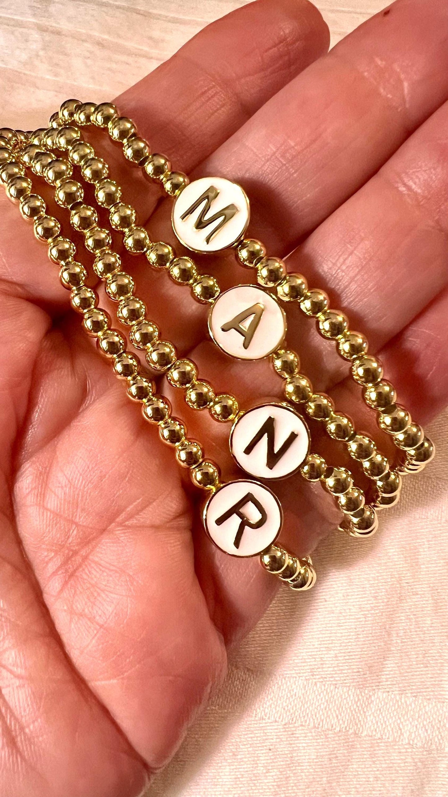 Gold-Filled Initial Beaded Bracelet: Personalized Stretchy Charm