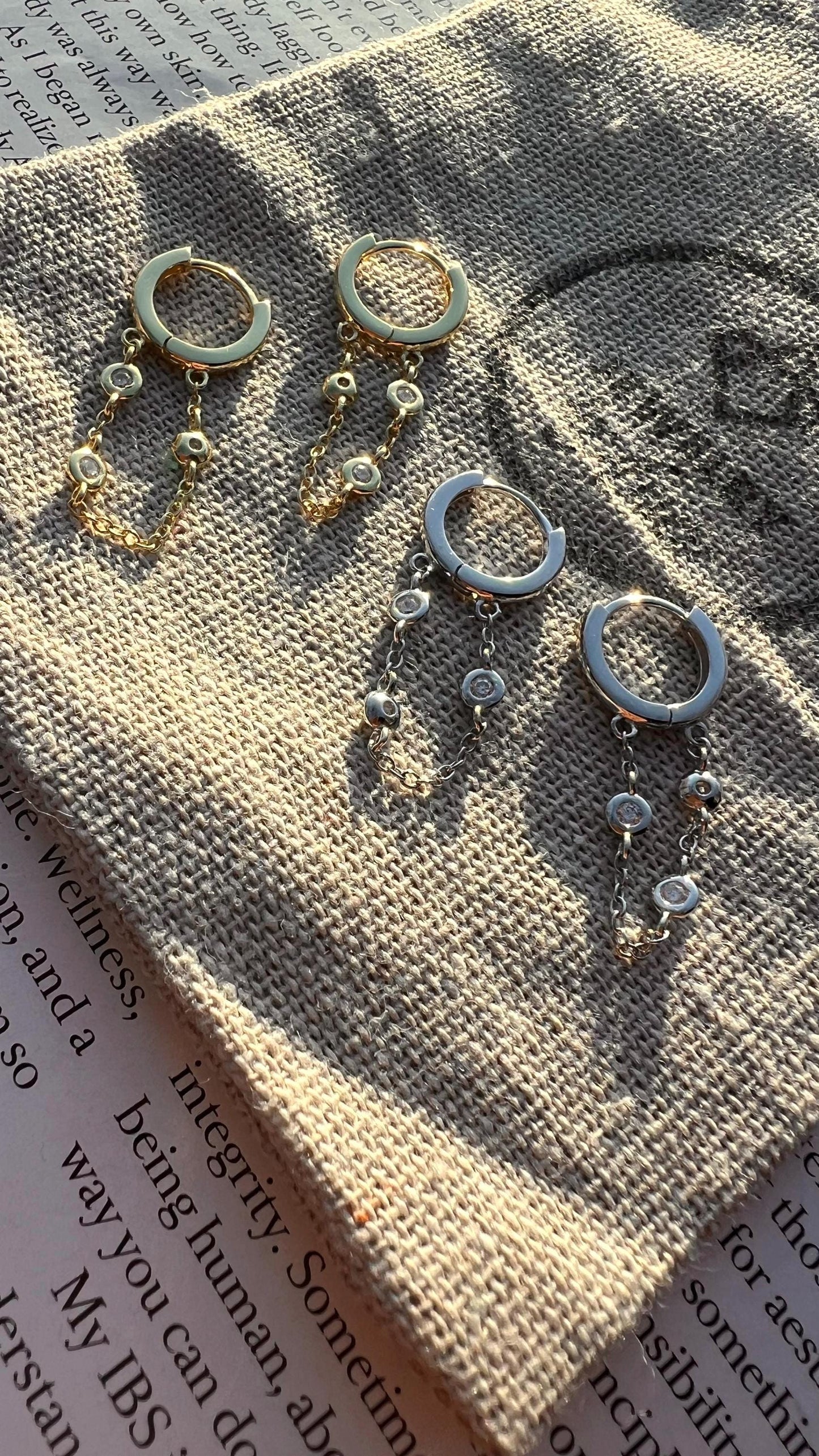 Dangle earrings ,drop earrings,chain earrings,CZ dangle earrings,dainty earrings,gold chain earrings,cartilage piercing,lobe earring stack