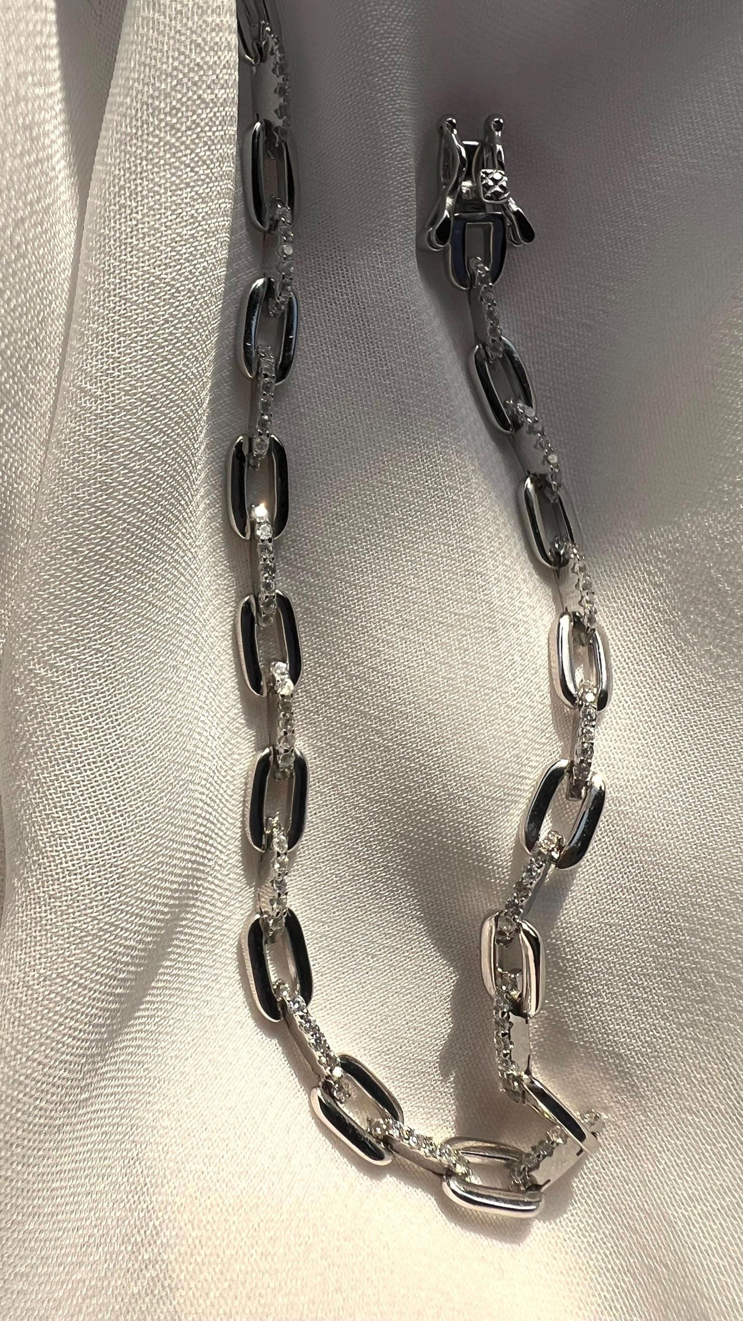 Sterling Silver CZ Paperclip Chain Tennis Bracelet