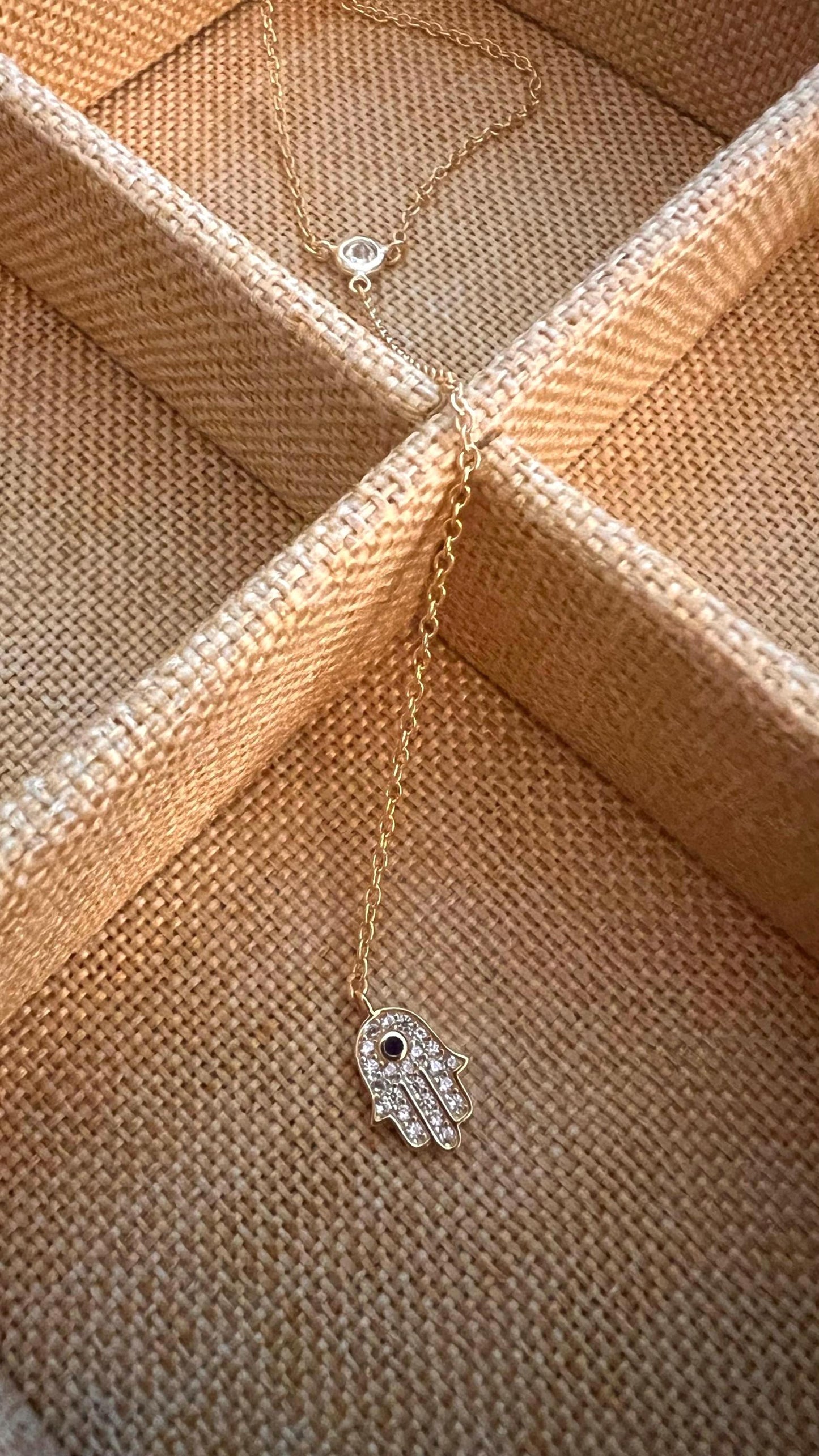 14K Gold-Plated Hamsa Lariat Necklace with Cubic Zirconia