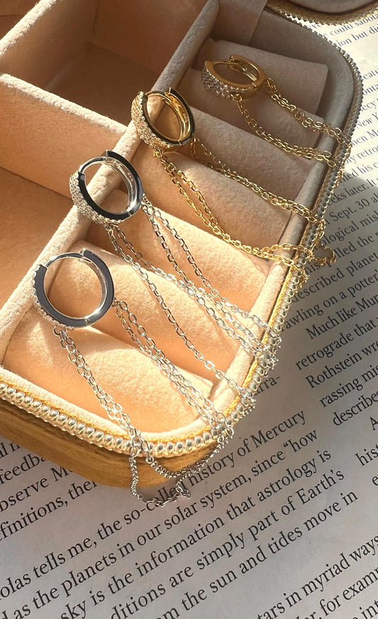 Gold-Plated Chain Dangle Huggie Hoop Earrings,Chain Earrings,Chain Huggies,Chain Drop Earrings,Dangle Drop Earrings,Minimalist Earrings