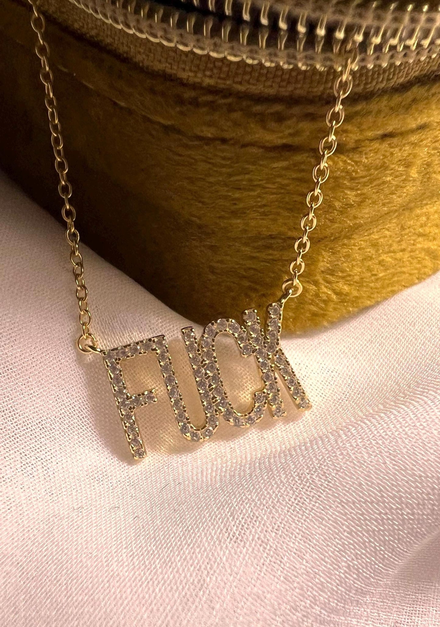 Gold FUCK Necklace: Cubic Zirconia Statement Jewelry,Minimalist Jewelry,Fuck Jewelry,Mature Necklace Funny Gift,Fuck Charm Necklace