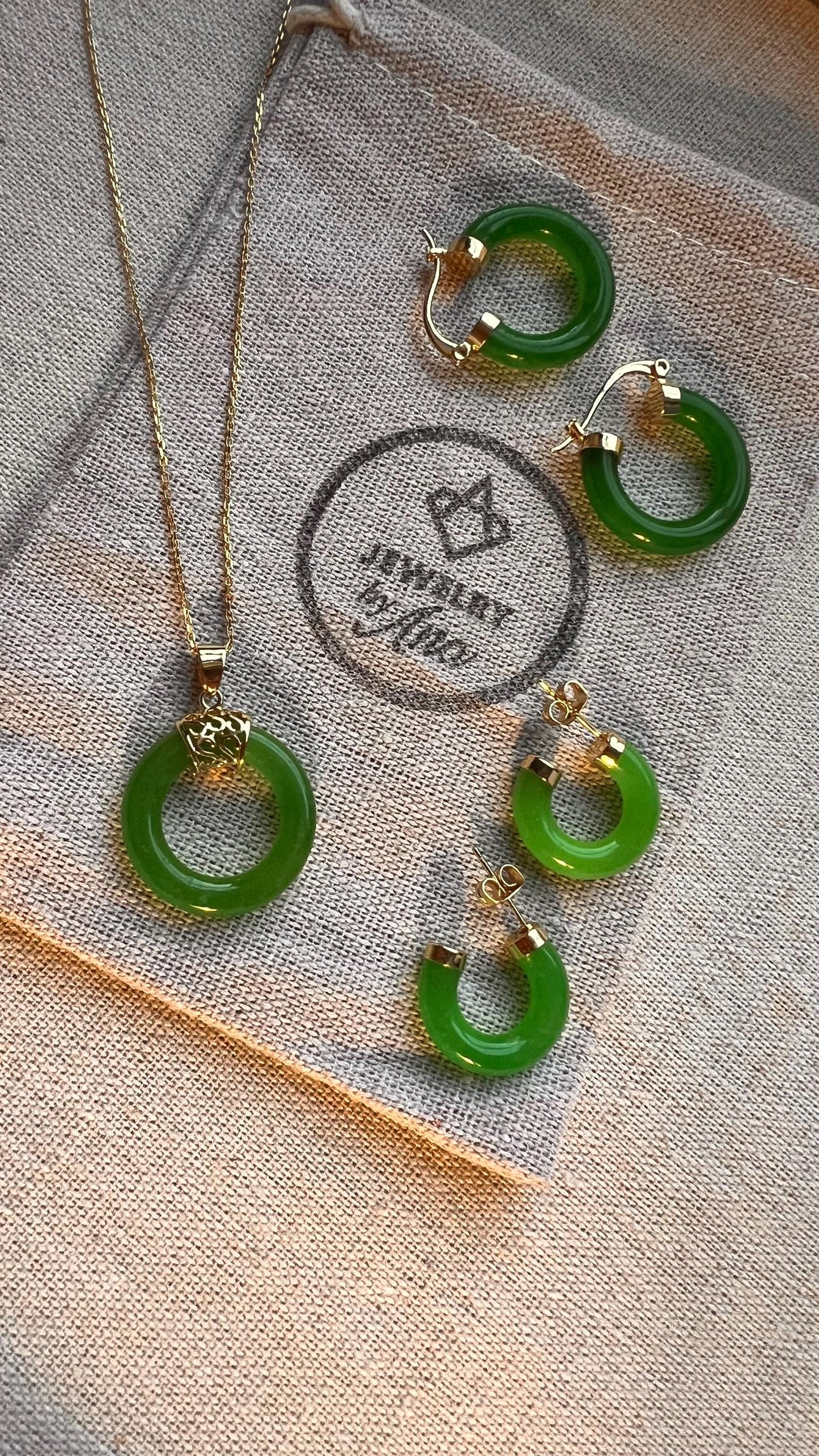 Jade Donut Pendant Necklace: 14K Gold-Plated Chain, 18 inch