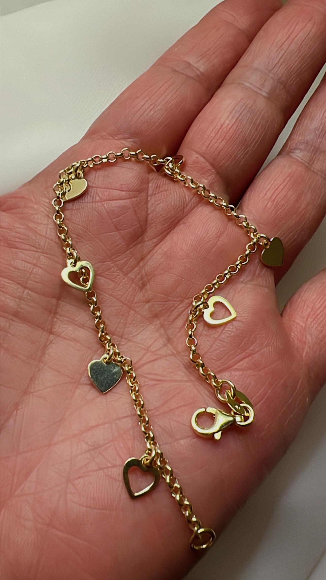 14K Gold Plated Heart Charm Bracelet: Dainty Rolo Link Jewelry