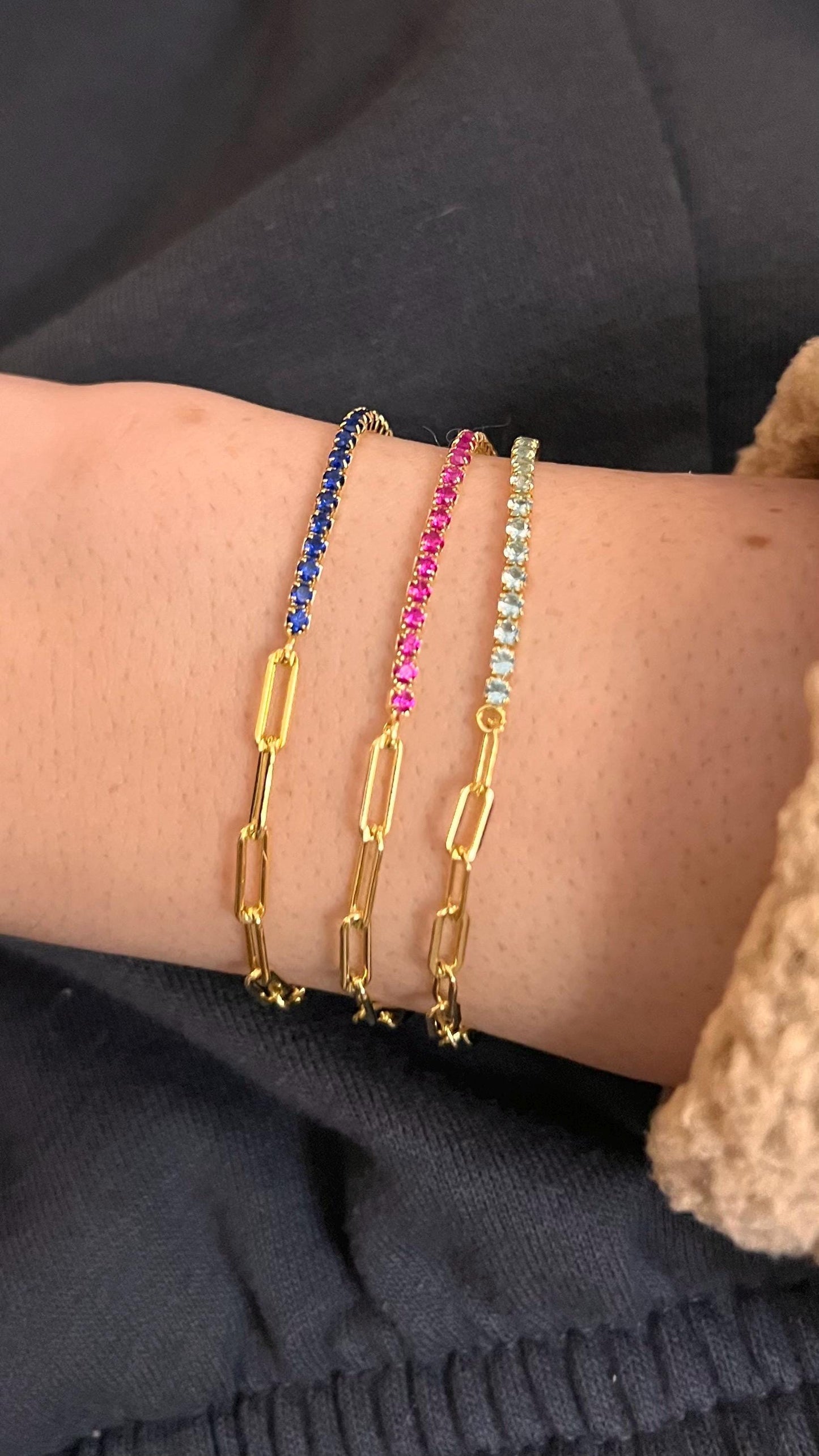 Gold Plated CZ Diamond Tennis Bracelet: Paperclip Link Bridal Jewelry