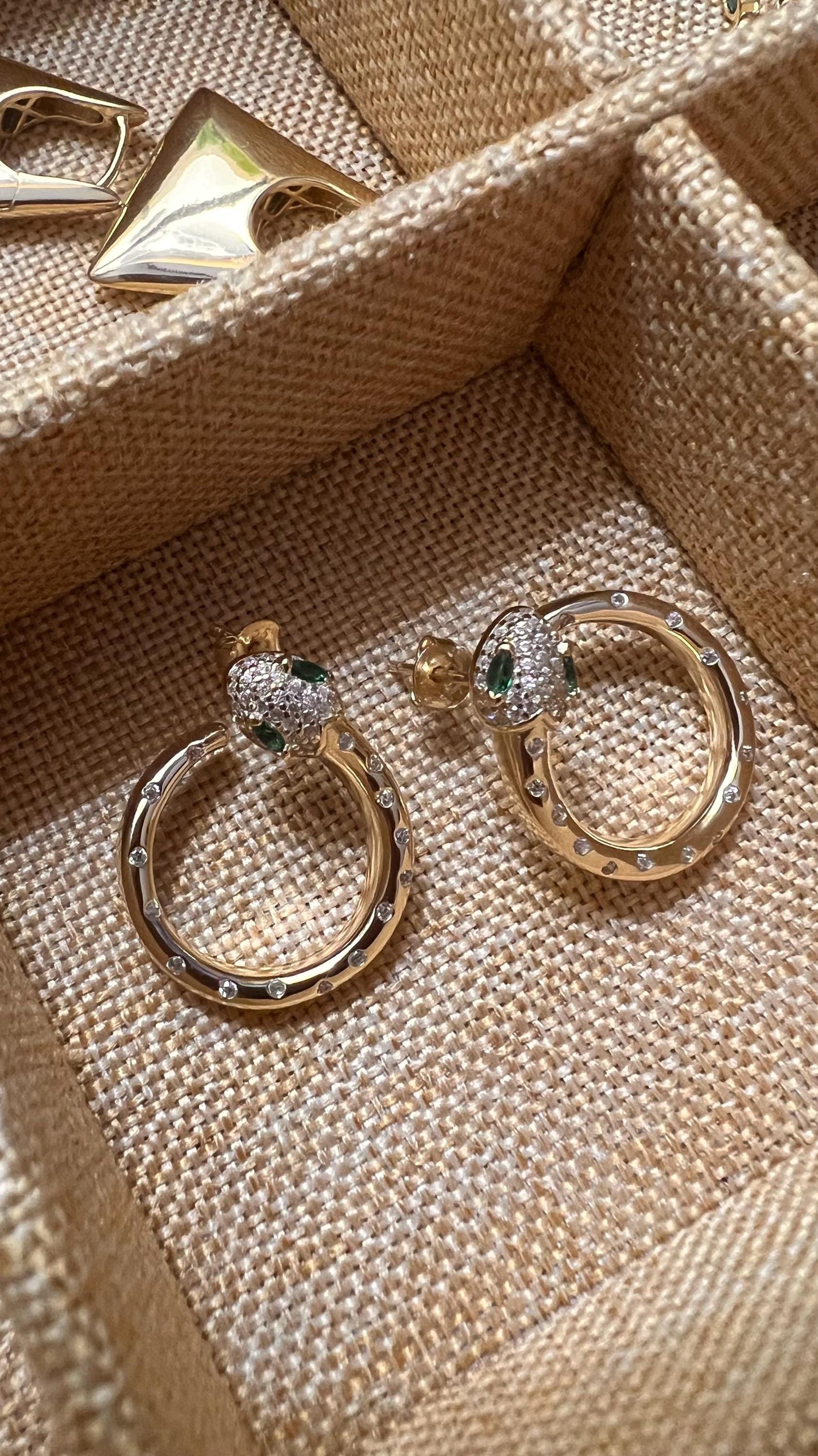 Gold Snake Earrings: CZ Serpent, 14K Gold Plated