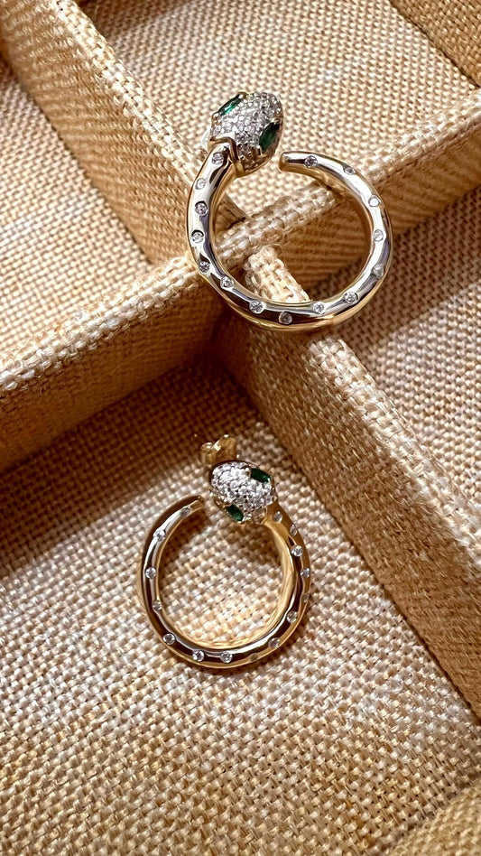 Gold Snake Earrings: CZ Serpent, 14K Gold Plated