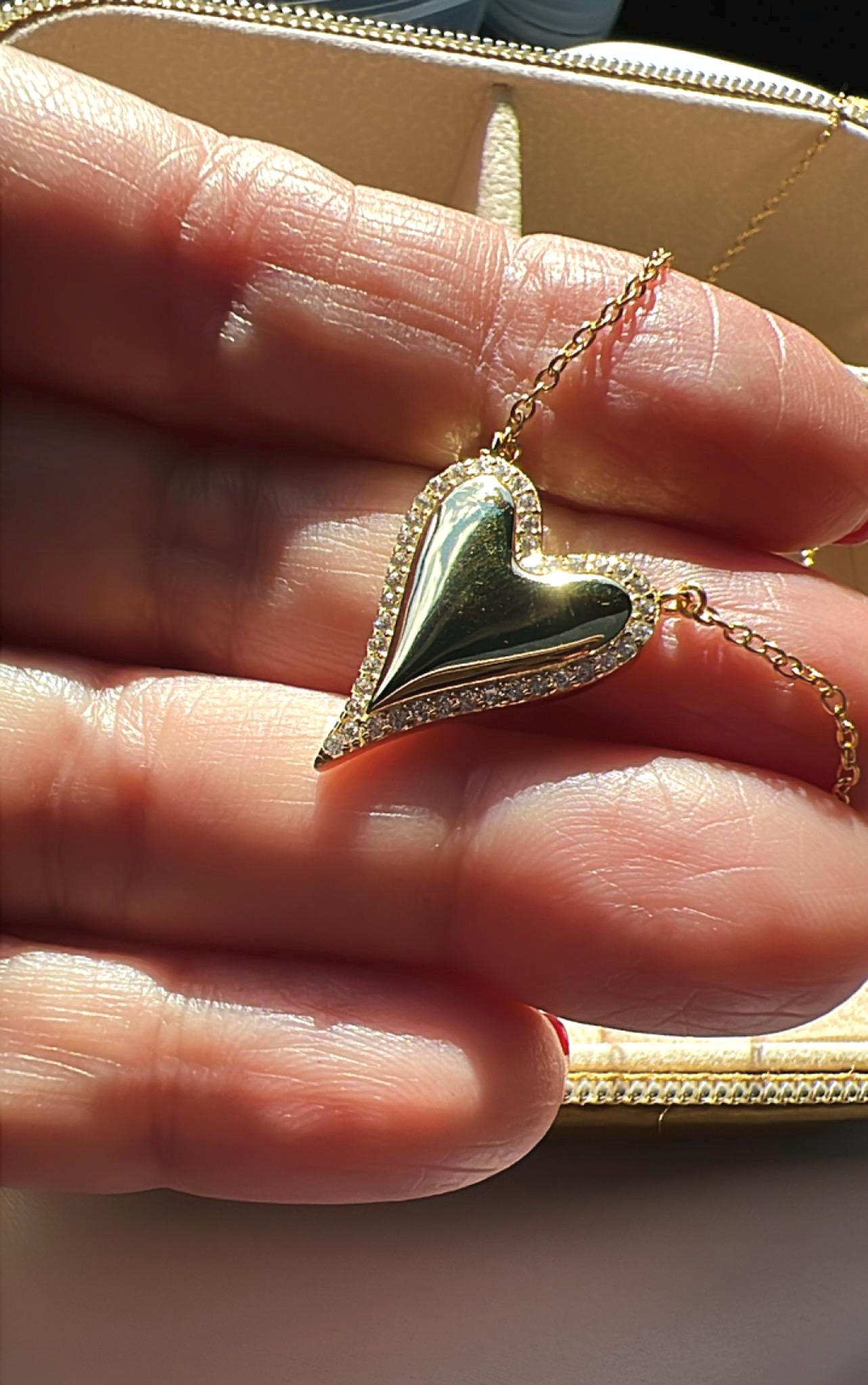 14K Gold Plated Heart Pendant Necklace: Cubic Zirconia Valentine's Jewelry