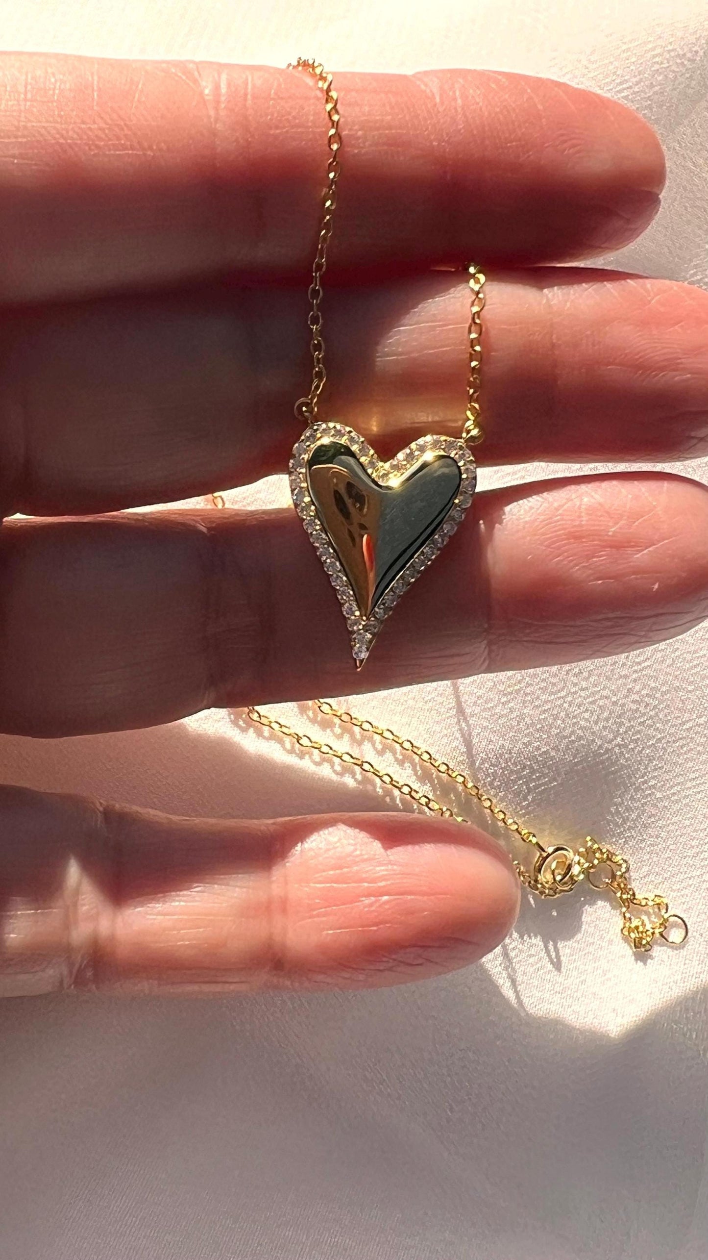 14K Gold Plated Heart Pendant Necklace: Cubic Zirconia Valentine's Jewelry