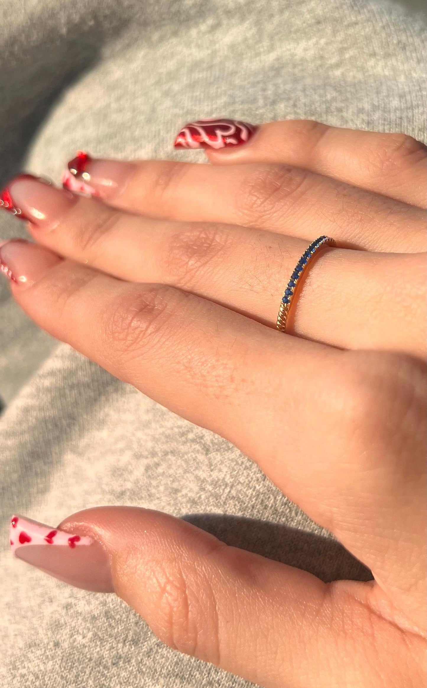 14K Gold Plated Gemstone Eternity Ring: Stackable Thin Band