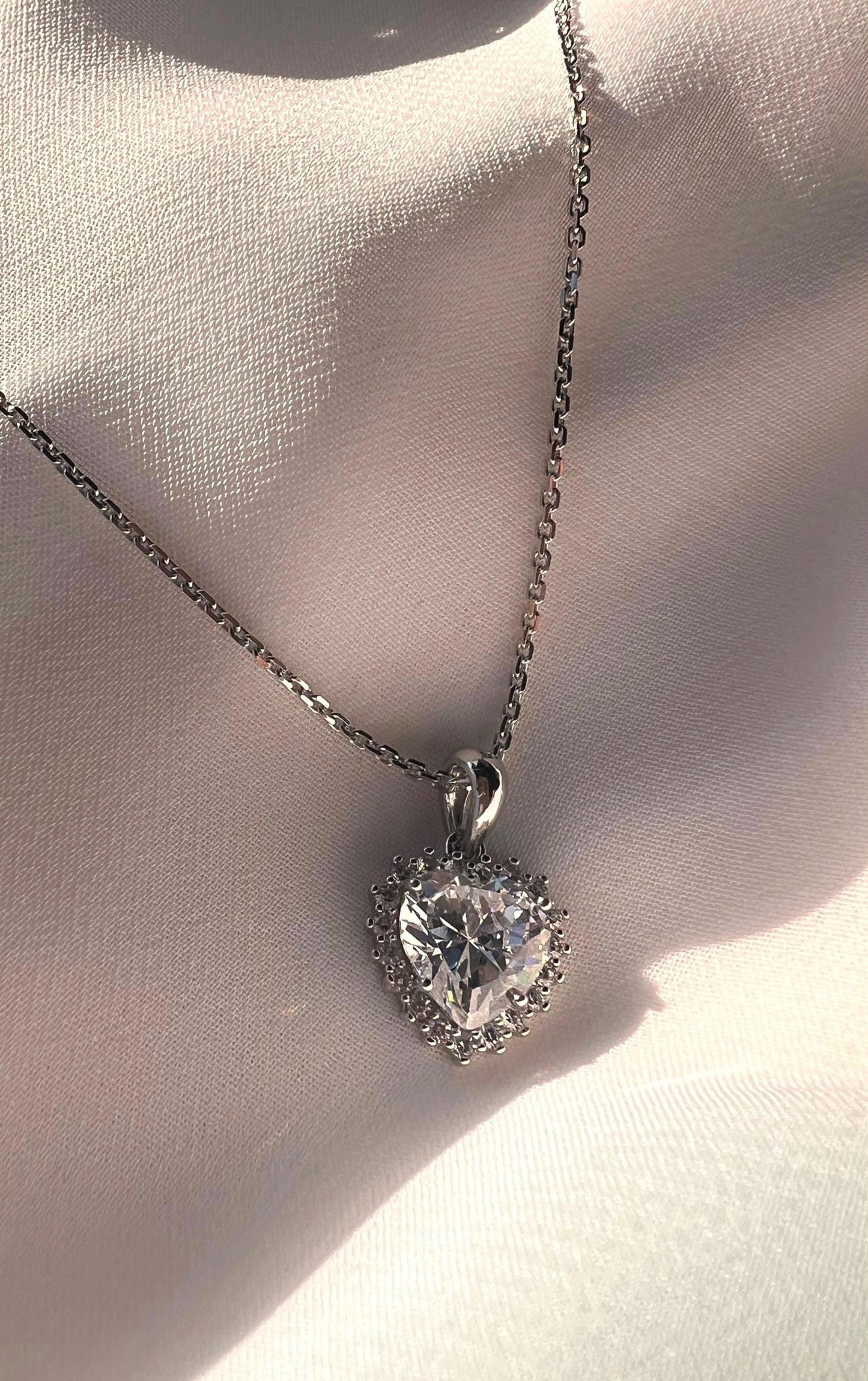 Sterling Silver Heart Necklace,Cubic Zirconia Heart Pendant Necklace,Pave CZ Stone Necklace,Love Necklace,CZ Stone Heart Necklace