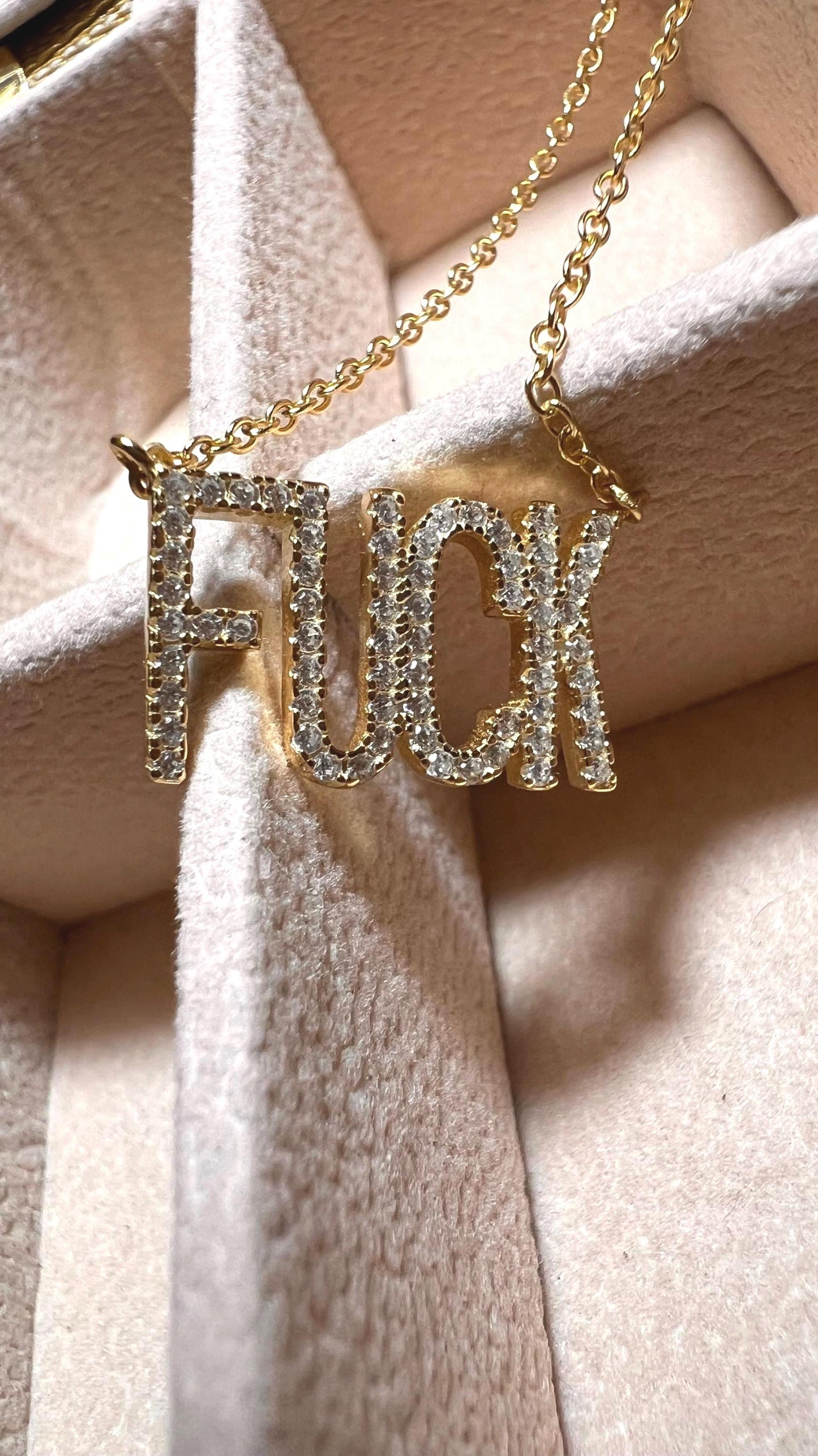 Gold FUCK Necklace: Cubic Zirconia Statement Jewelry,Minimalist Jewelry,Fuck Jewelry,Mature Necklace Funny Gift,Fuck Charm Necklace