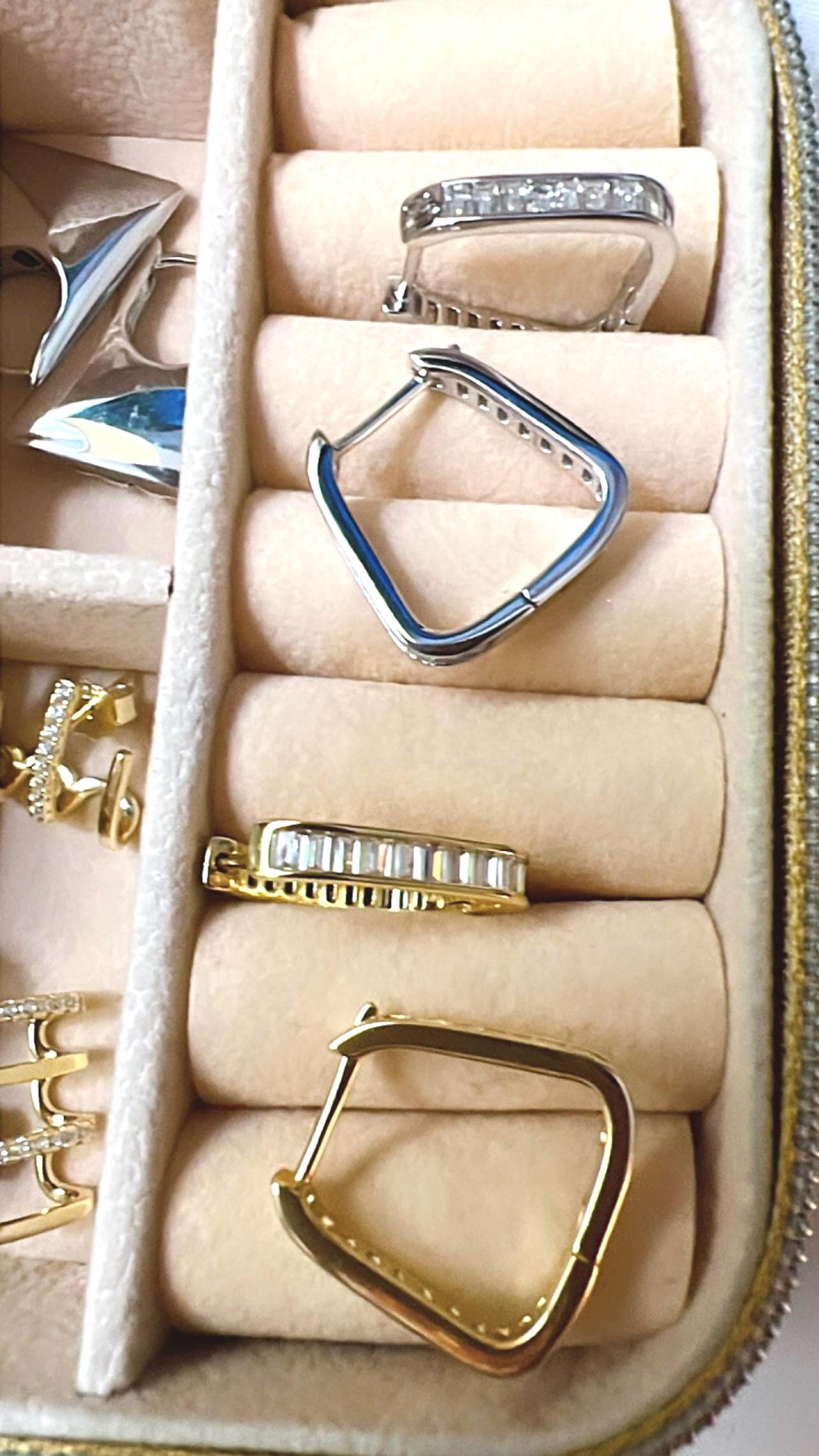 Sterling Silver Square Hoop Earrings: Baguette Cubic Zirconia Huggies