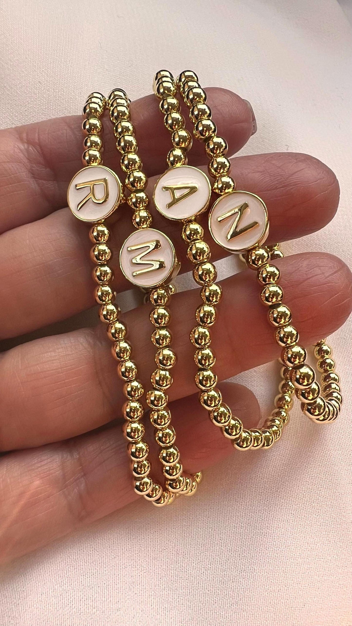 Gold-Filled Initial Beaded Bracelet: Personalized Stretchy Charm