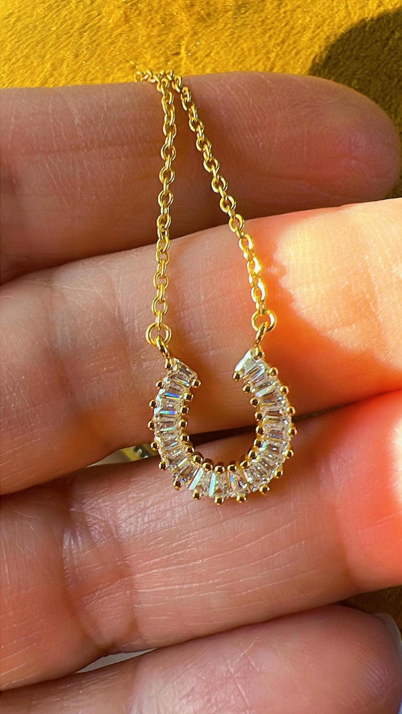 Gold Horseshoe Necklace: Cubic Zirconia Luck Jewelry