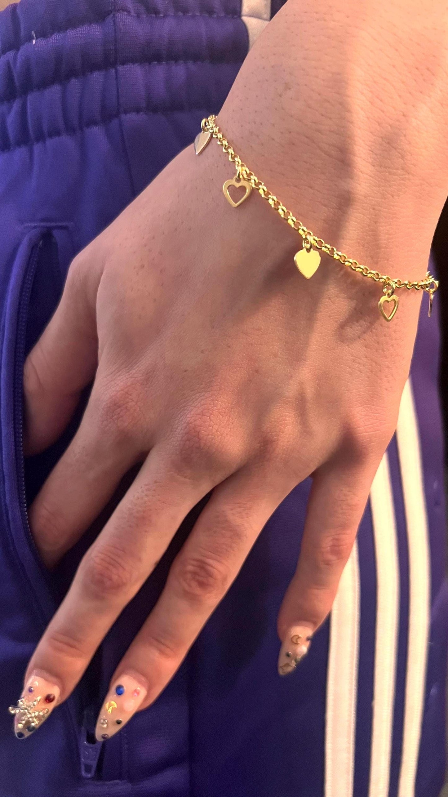 14K Gold Plated Heart Charm Bracelet: Dainty Rolo Link Jewelry