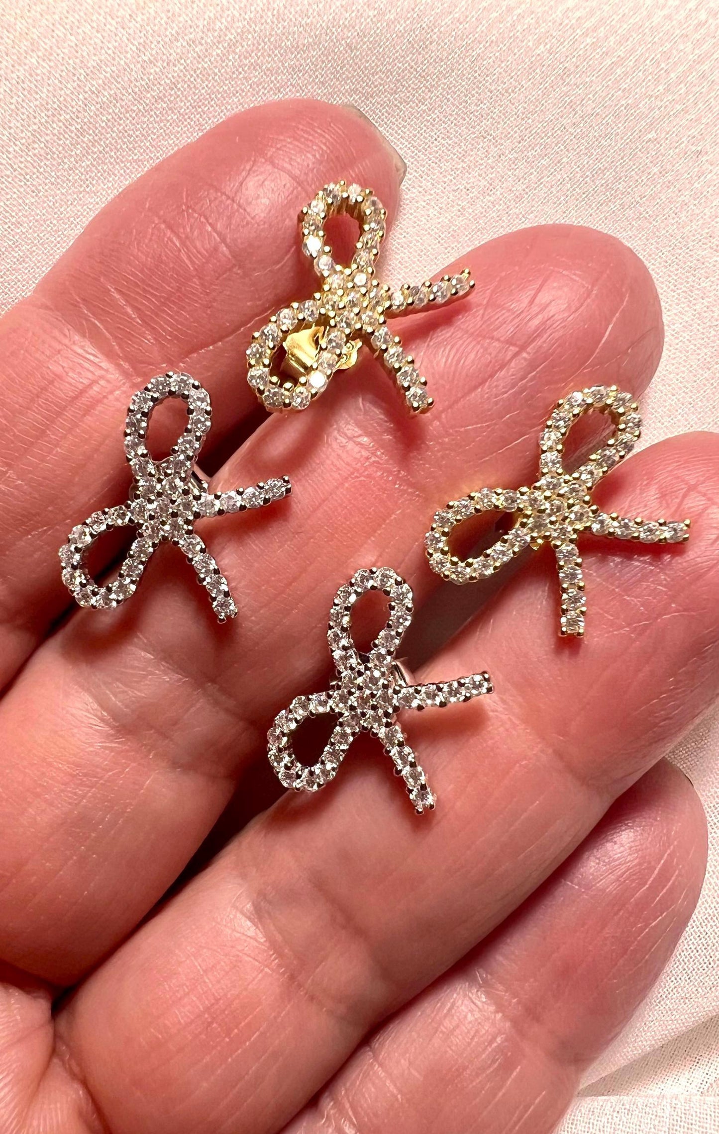 Gold Bow Stud Earrings: Cubic Zirconia Bridal Jewelry