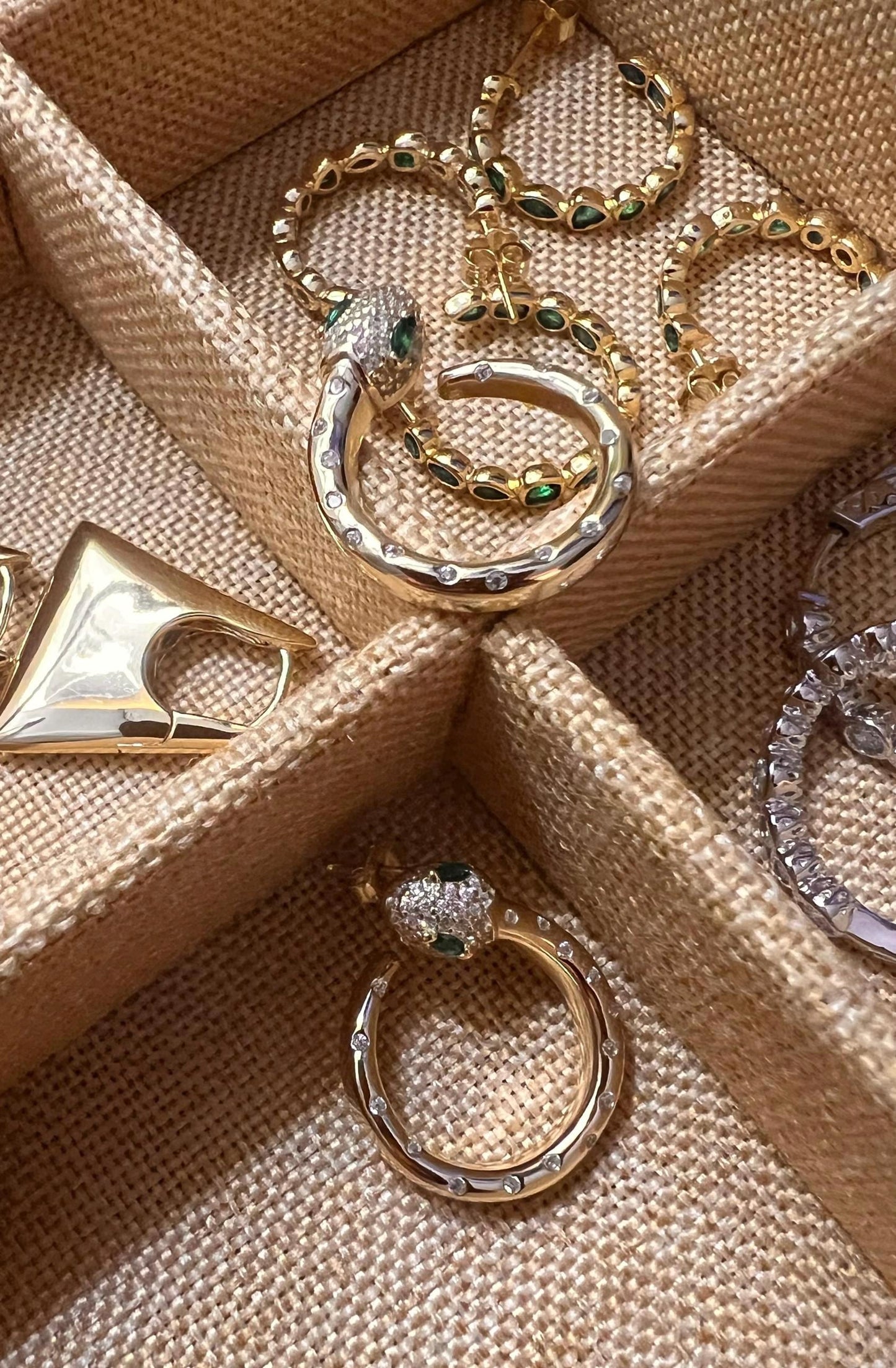 Gold Snake Earrings: CZ Serpent, 14K Gold Plated