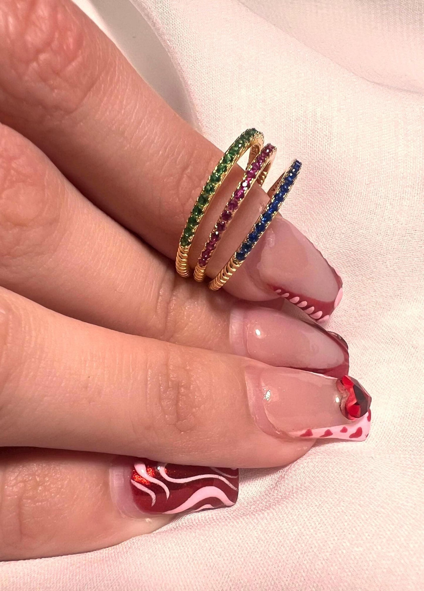 14K Gold Plated Gemstone Eternity Ring: Stackable Thin Band