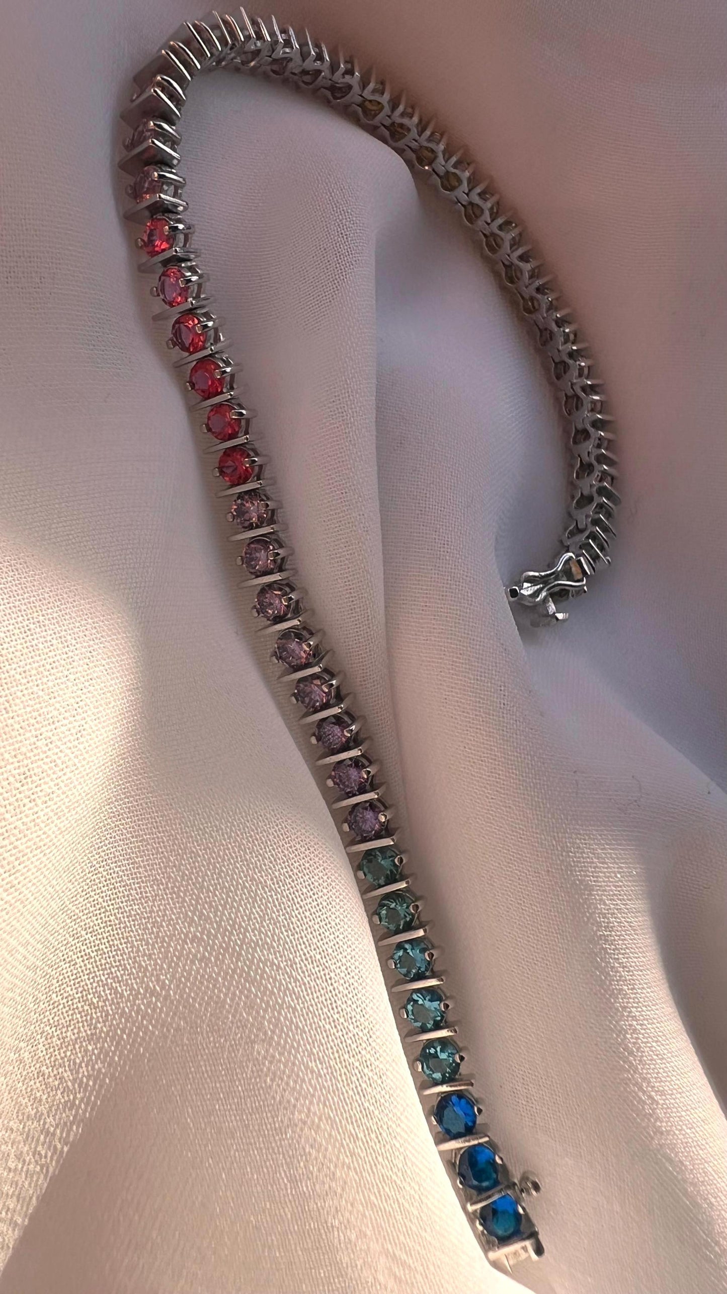 Sterling Silver Rainbow Tennis Bracelet: Multicolor Cubic Zirconia, 7 Inch