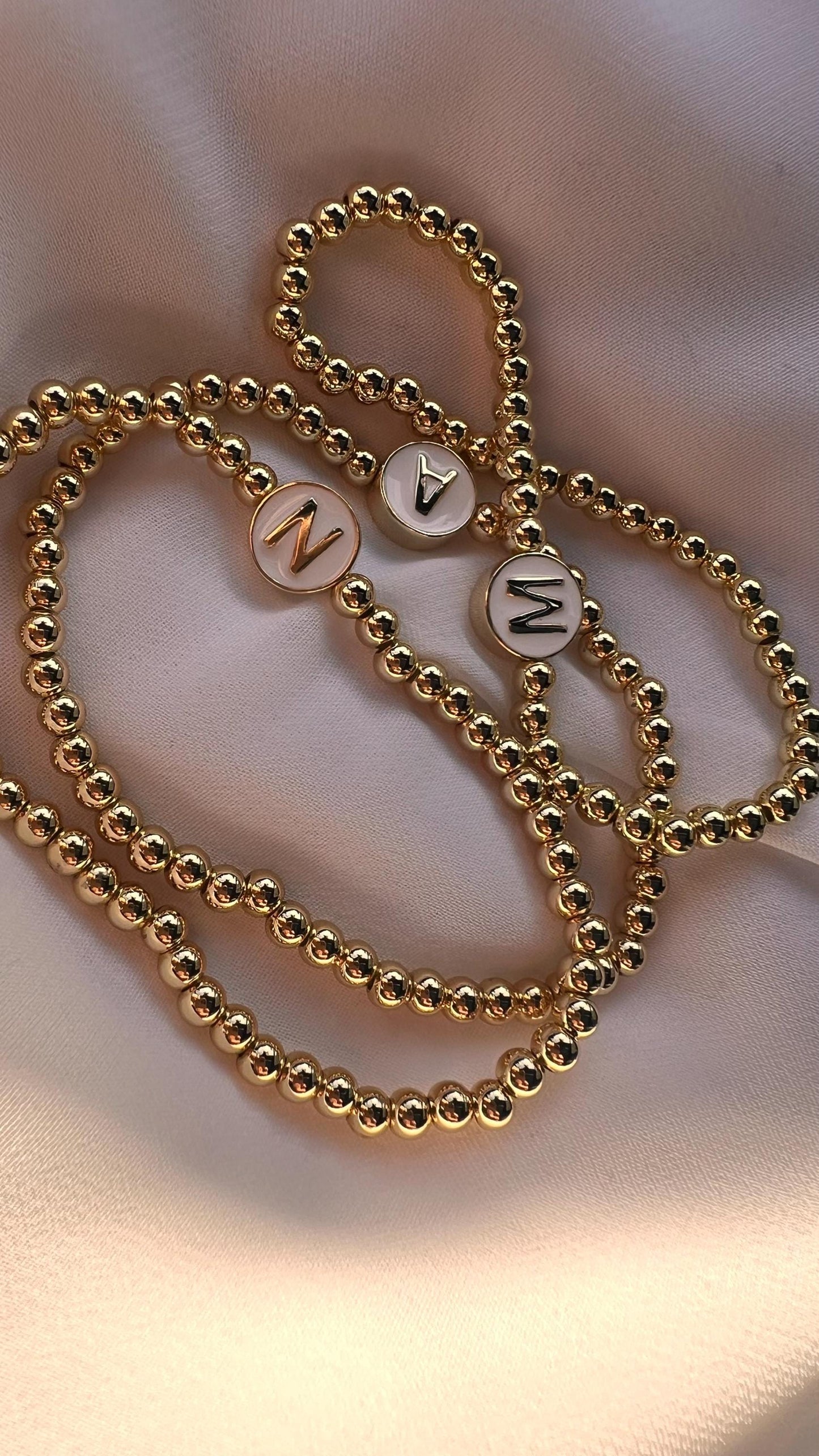 Gold-Filled Initial Beaded Bracelet: Personalized Stretchy Charm