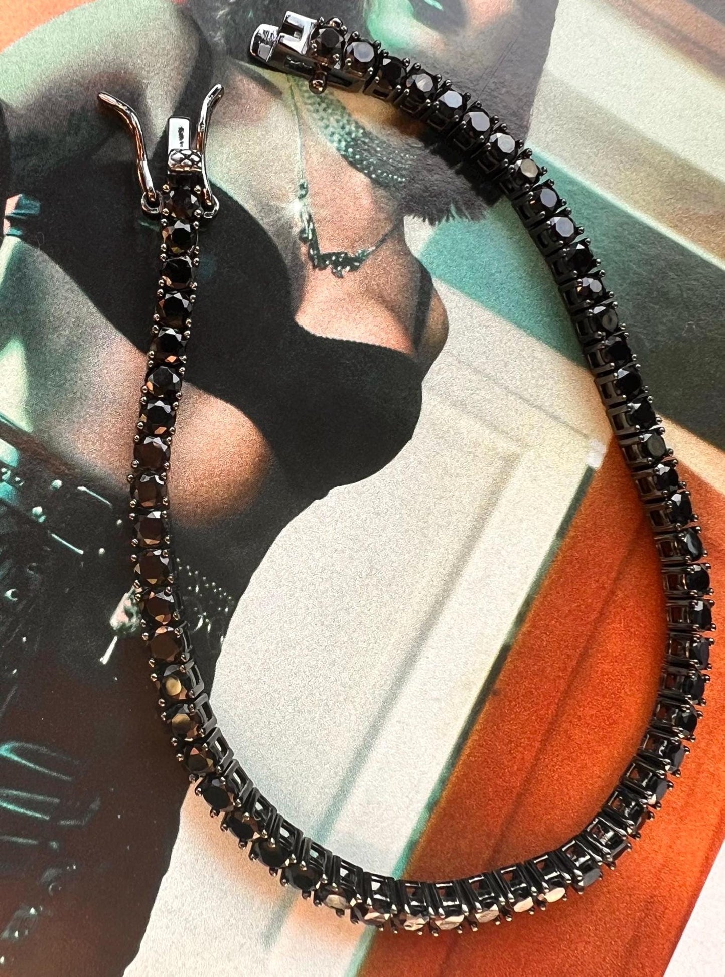 Sterling Silver Black Cubic Zirconia Tennis Bracelet