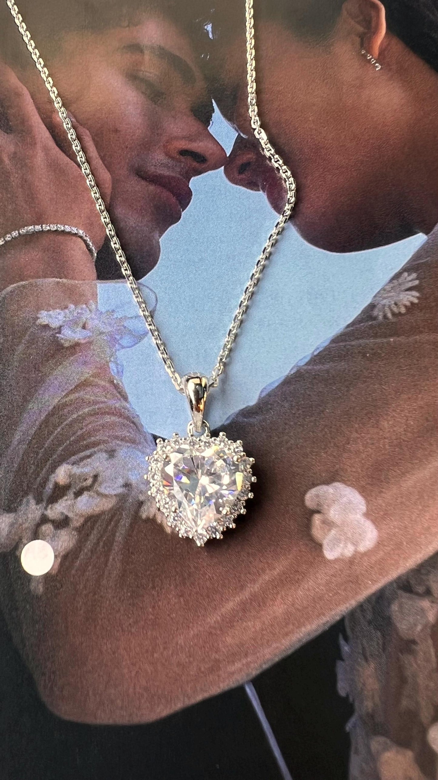 Sterling Silver Heart Necklace,Cubic Zirconia Heart Pendant Necklace,Pave CZ Stone Necklace,Love Necklace,CZ Stone Heart Necklace