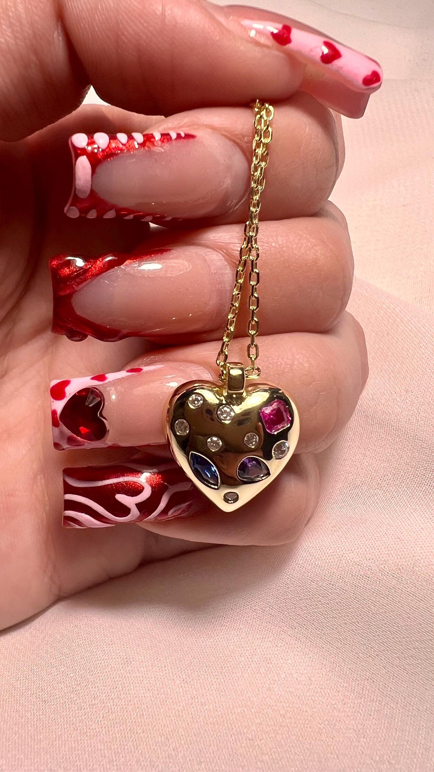 14K Gold-Plated Heart Pendant Necklace: Multicolor CZ Gemstone heart pendant,Rainbow Pendant Necklace,Mosaic Heart Pendant,CZ jewelry