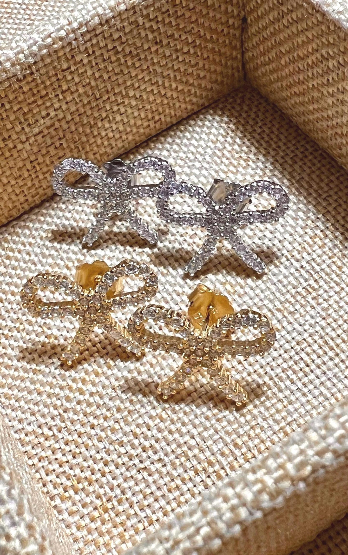 Gold Bow Stud Earrings: Cubic Zirconia Bridal Jewelry