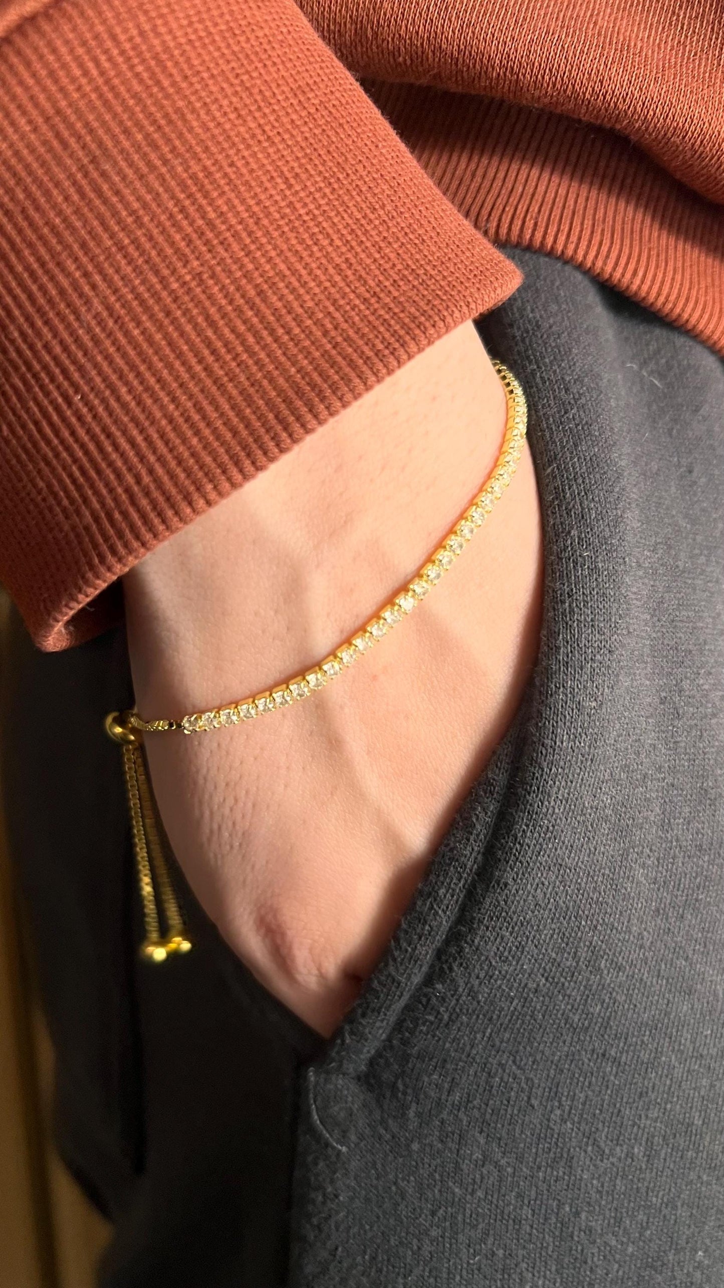 Gold Tennis Bracelet: Adjustable Cubic Zirconia Chain