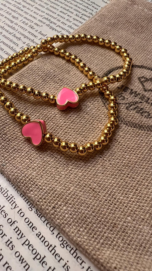 Gold-Filled Beaded Heart Bracelet: Stretchy Stackable Design