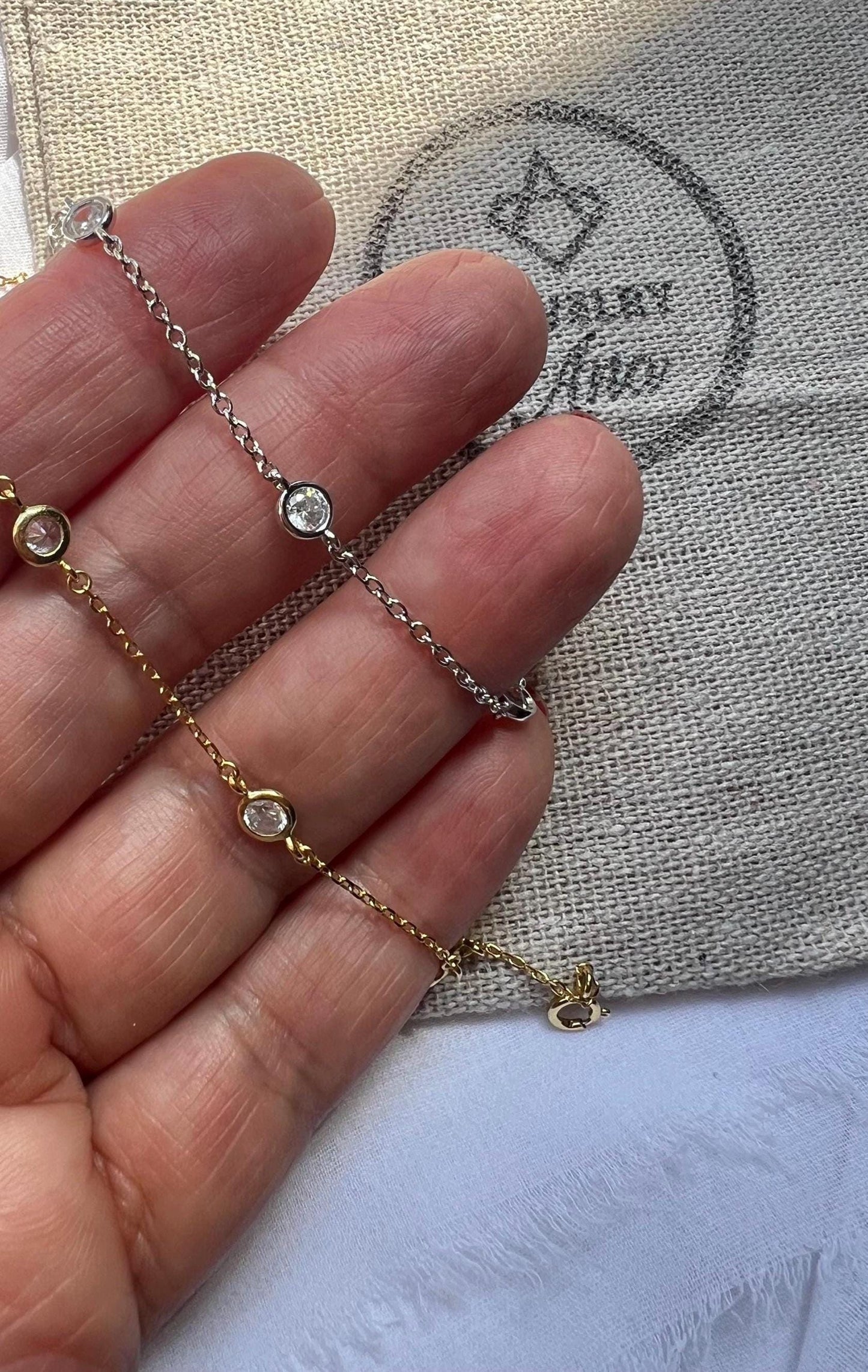 Diamond Station Bracelet ,diamond by yard bracelet,gemstone bracelet,gold dainty bracelet,stackable bracelet