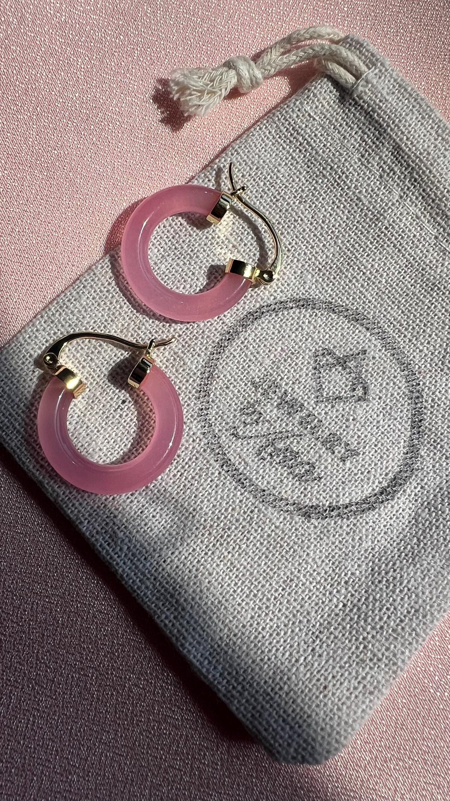 Gold Filled Pink Jade Hoop Earrings: Lightweight Everyday Jewelry