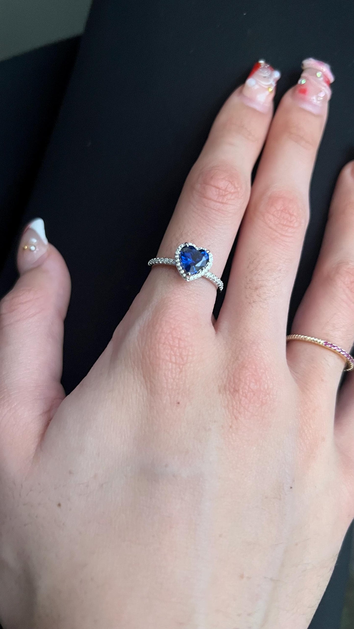 Sterling Silver Heart Solitaire Ring: Blue CZ Promise Ring