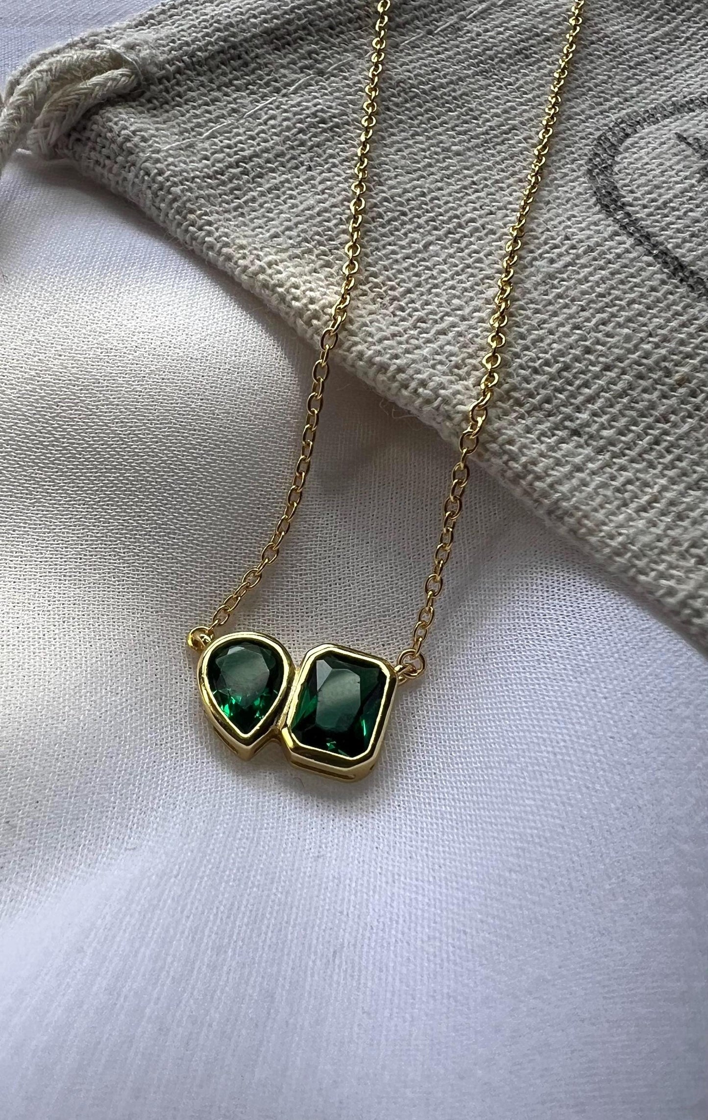 Emerald pendant necklace,solitaire necklace,cubic zirconia necklace,dainty necklace,stackable necklace,gift for her