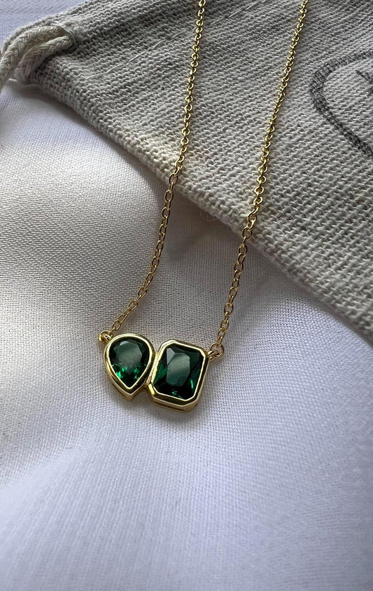 Emerald pendant necklace,solitaire necklace,cubic zirconia necklace,dainty necklace,stackable necklace,gift for her