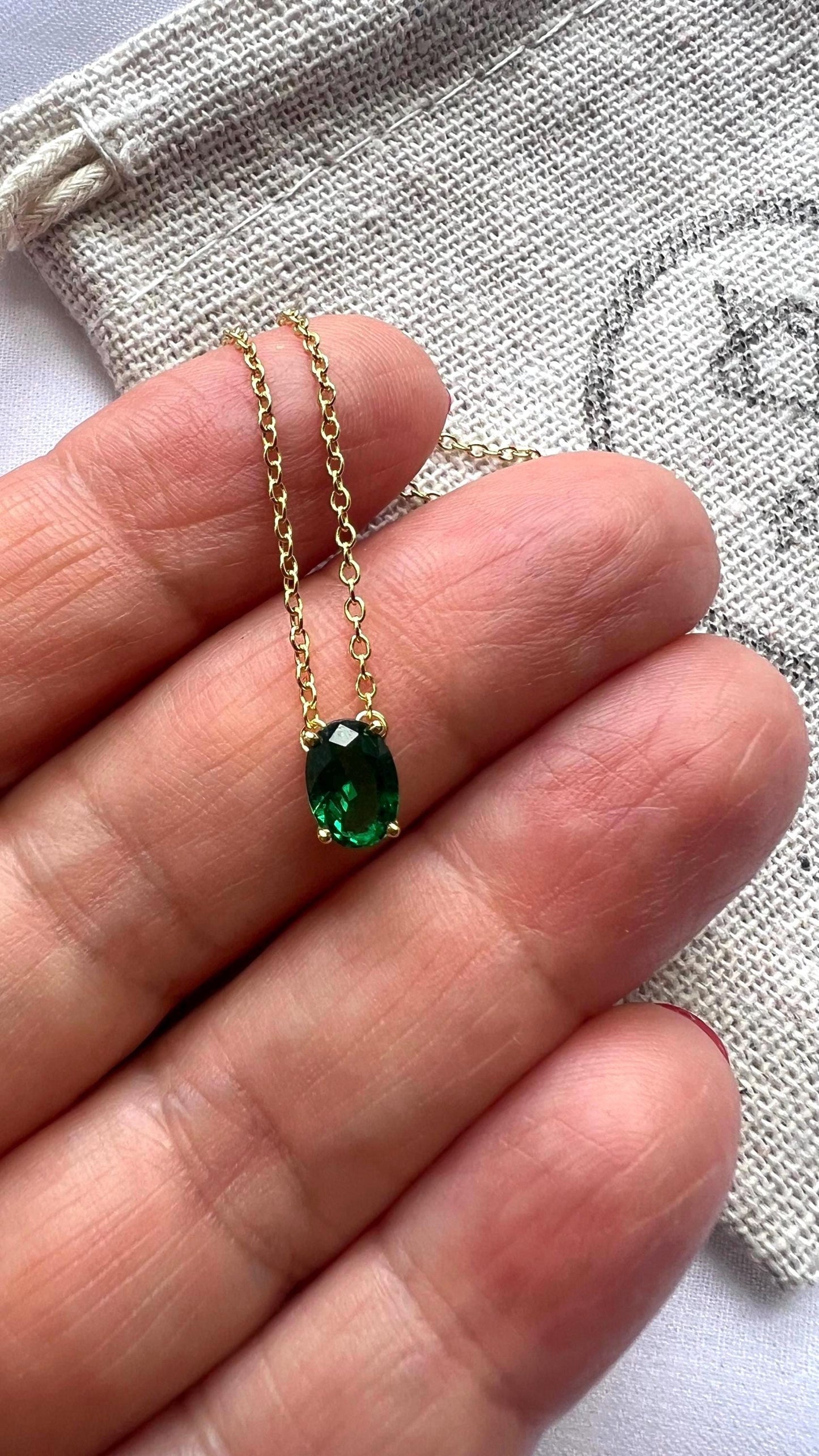 Solitaire Necklace Teardrop Emerald Necklace Dainty Layering Necklace May Birthstone Jewelry,Gift for her Women Gift Emerald gold necklace
