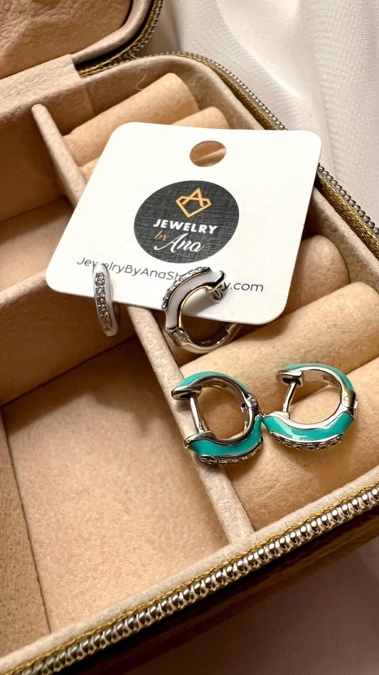 Sterling Silver Enamel Huggie Earrings: Colorful Small Hoops,Dainty Earrings for Women,Multicolored Huggies
