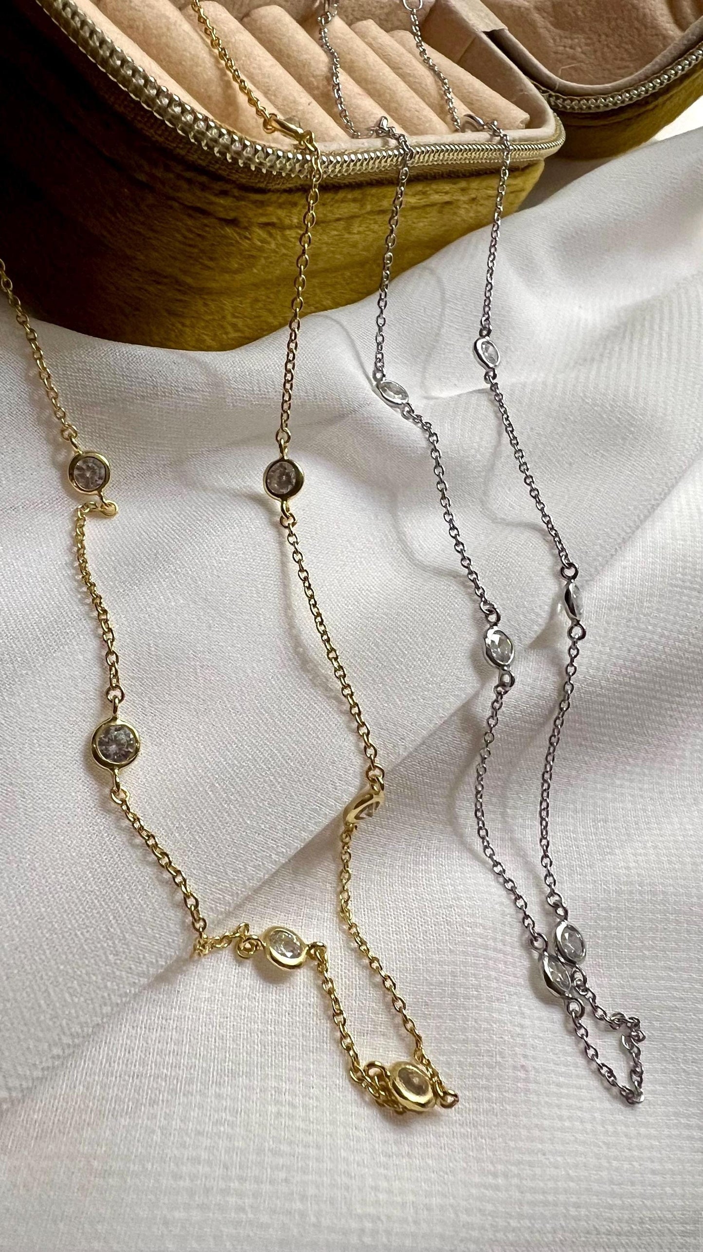 Gold Plated CZ Station Necklace: Dainty Layering Chain,Stackable Necklace,Minimalist Jewelry,Wedding