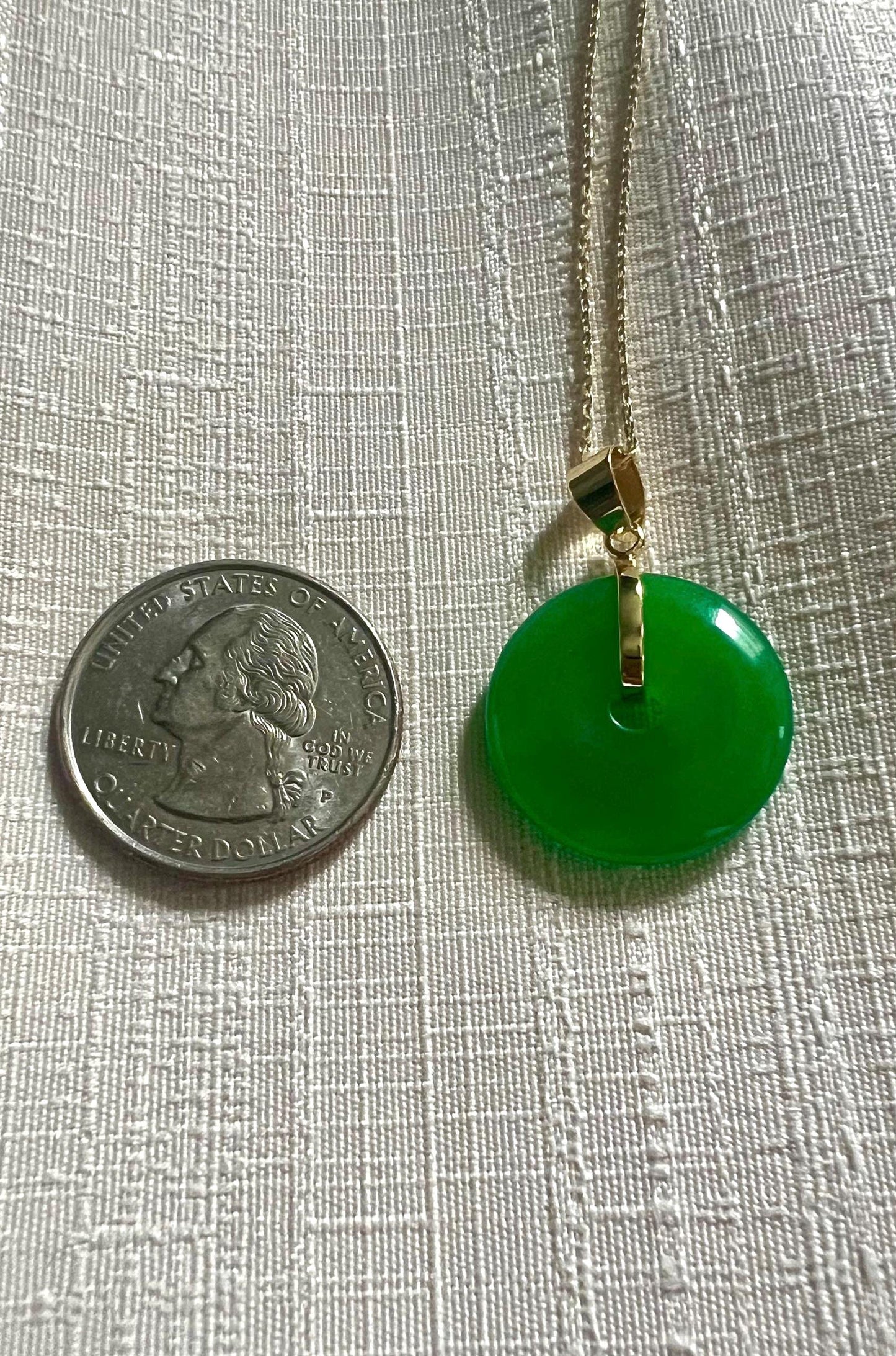 14K Gold-Plated Green Jade Donut Pendant Necklace