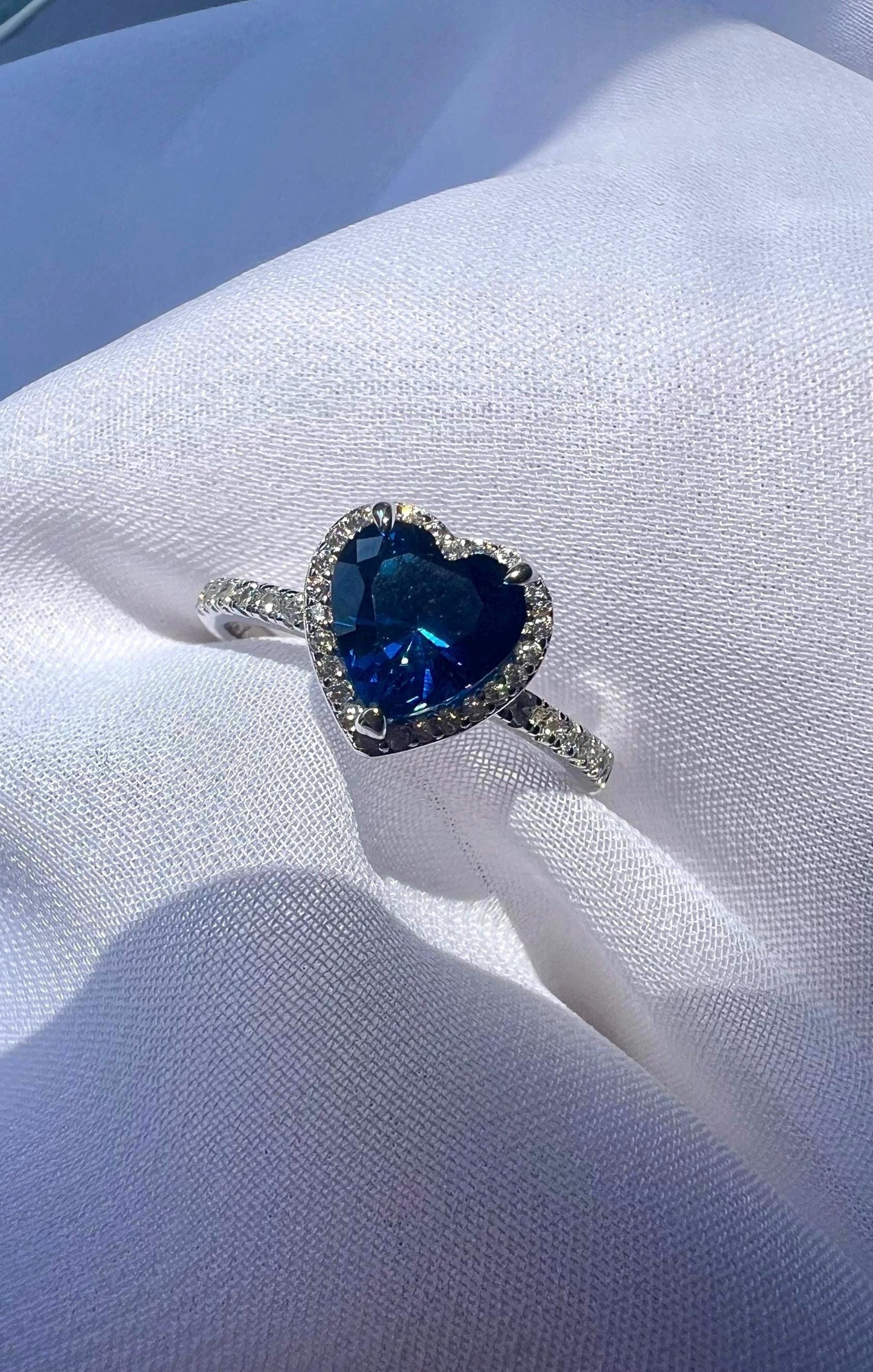 Sterling Silver Heart Solitaire Ring: Blue CZ Promise Ring
