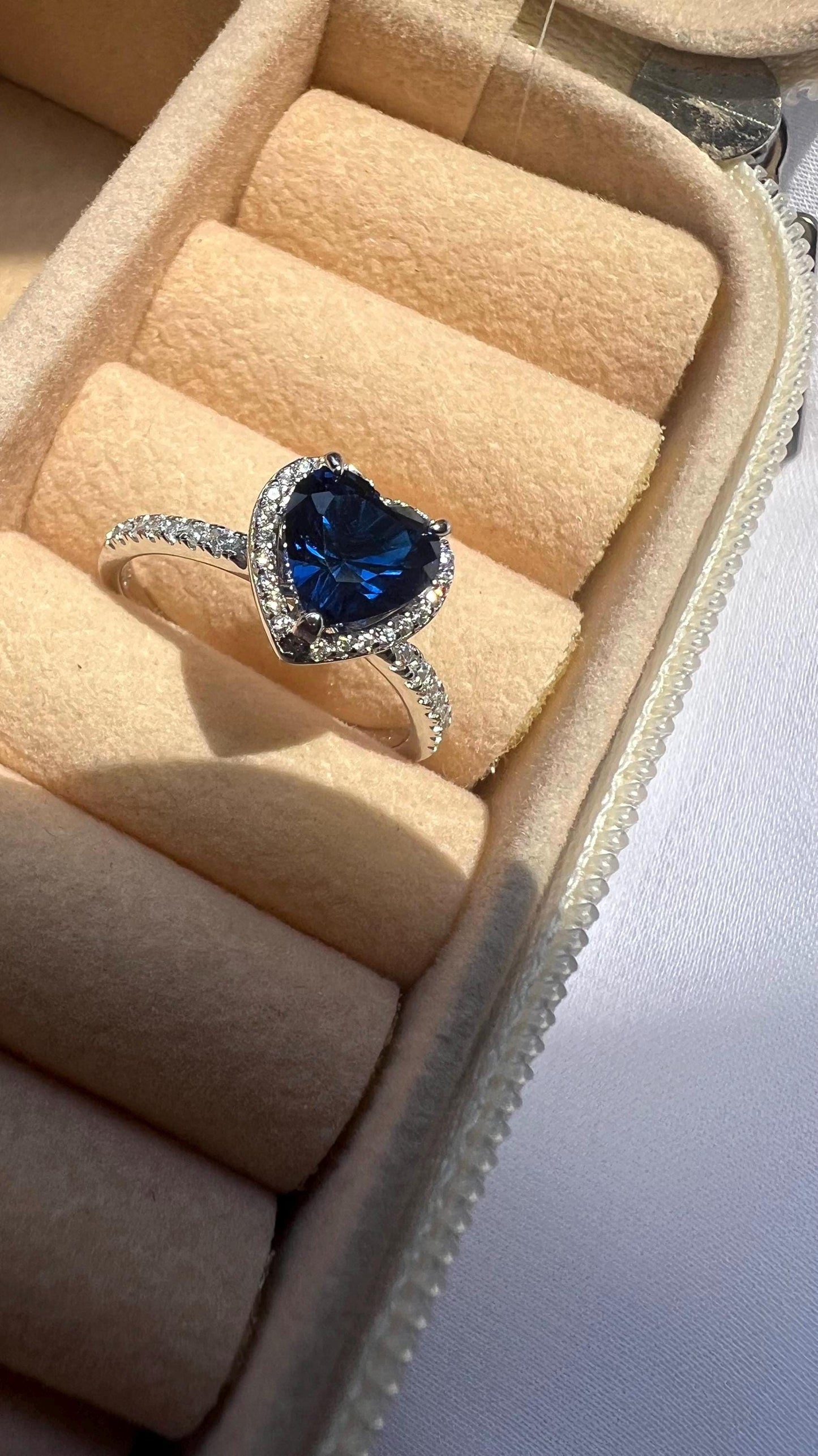 Sterling Silver Heart Solitaire Ring: Blue CZ Promise Ring